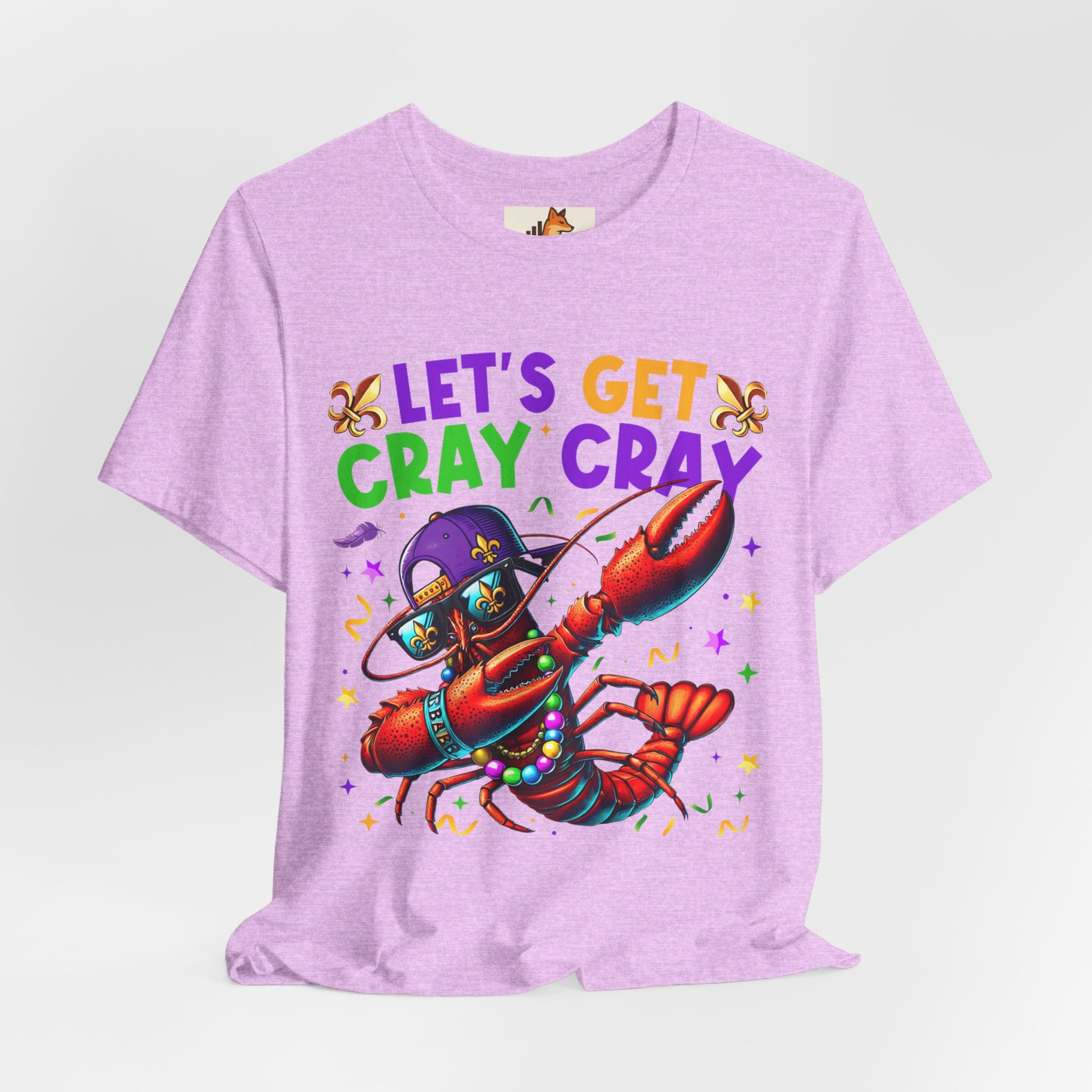 Mardi Gras “Let’s Get Cray Cray” Crawfish T-Shirt — Louisiana Fleur-de-Lis Party Tee