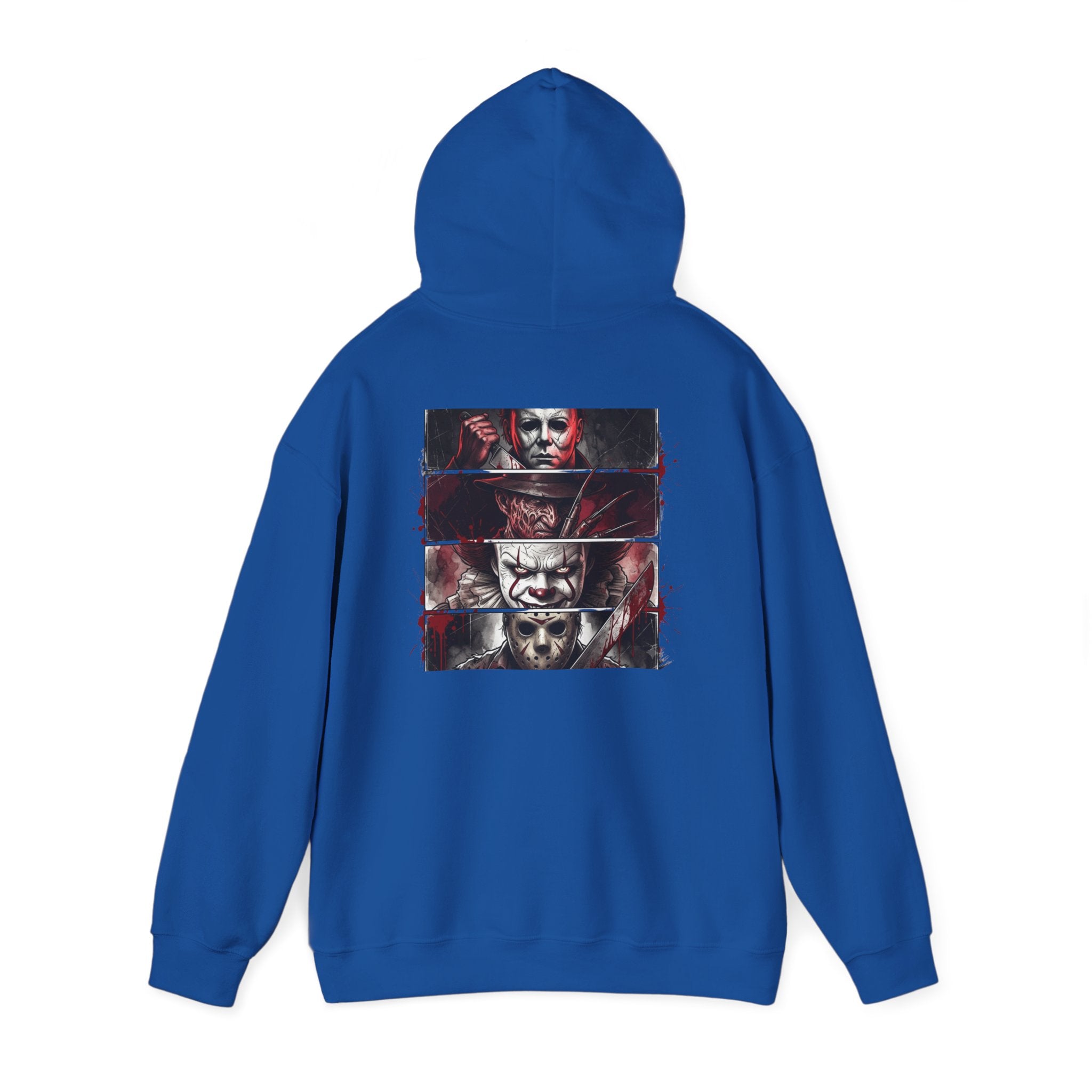Horror Villains Back-Print Hoodie — Creepy Movie Killer Collage
