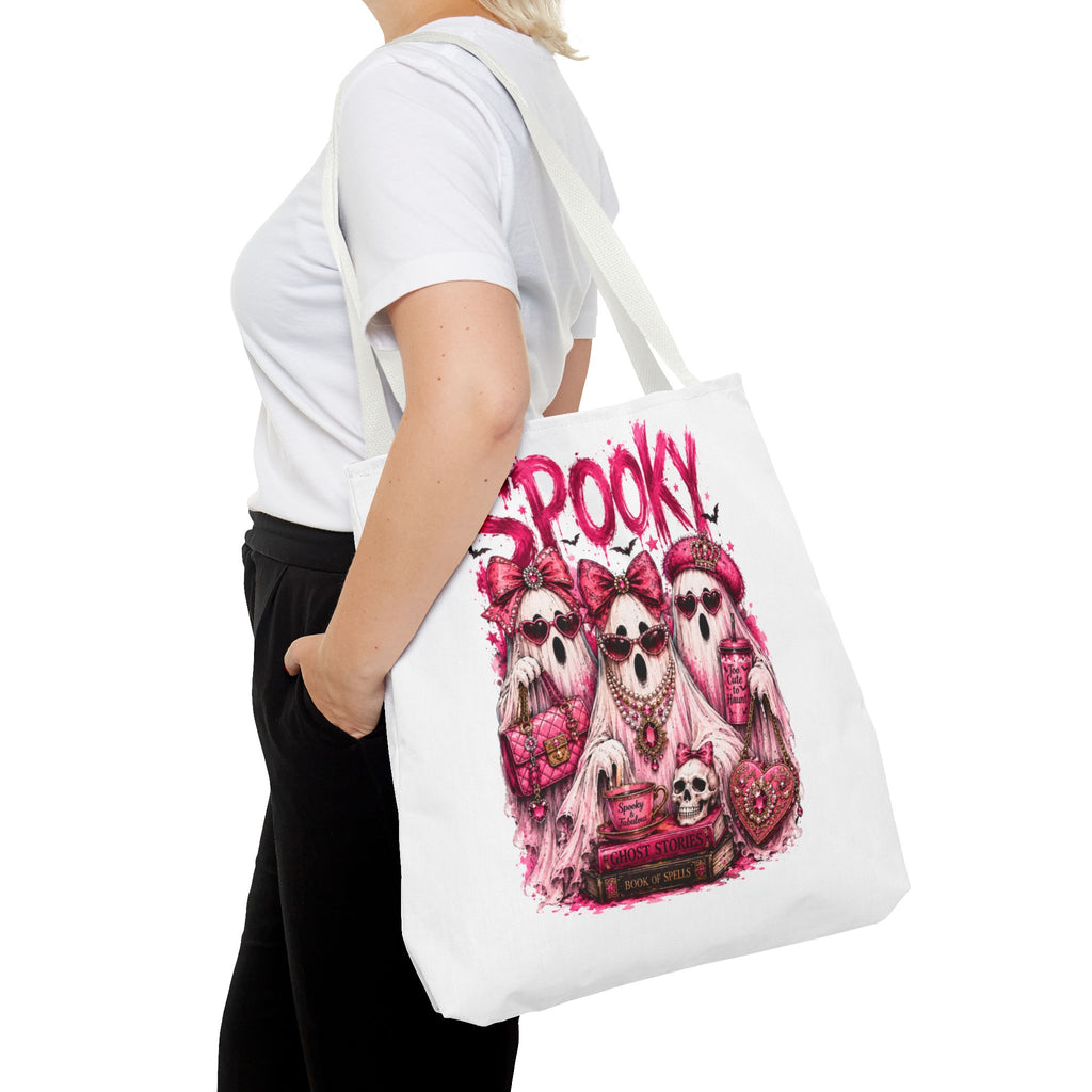 Spooky Pink Ghost Trio Tote Bag — Cute Gothic Halloween Aesthetic