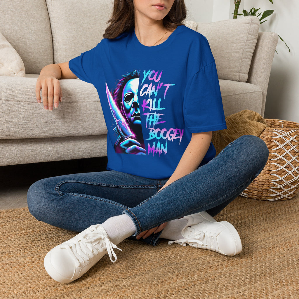 Horror Graphic T-Shirt — Neon “You Can’t Kill the Boogeyman” Michael Mask Tee