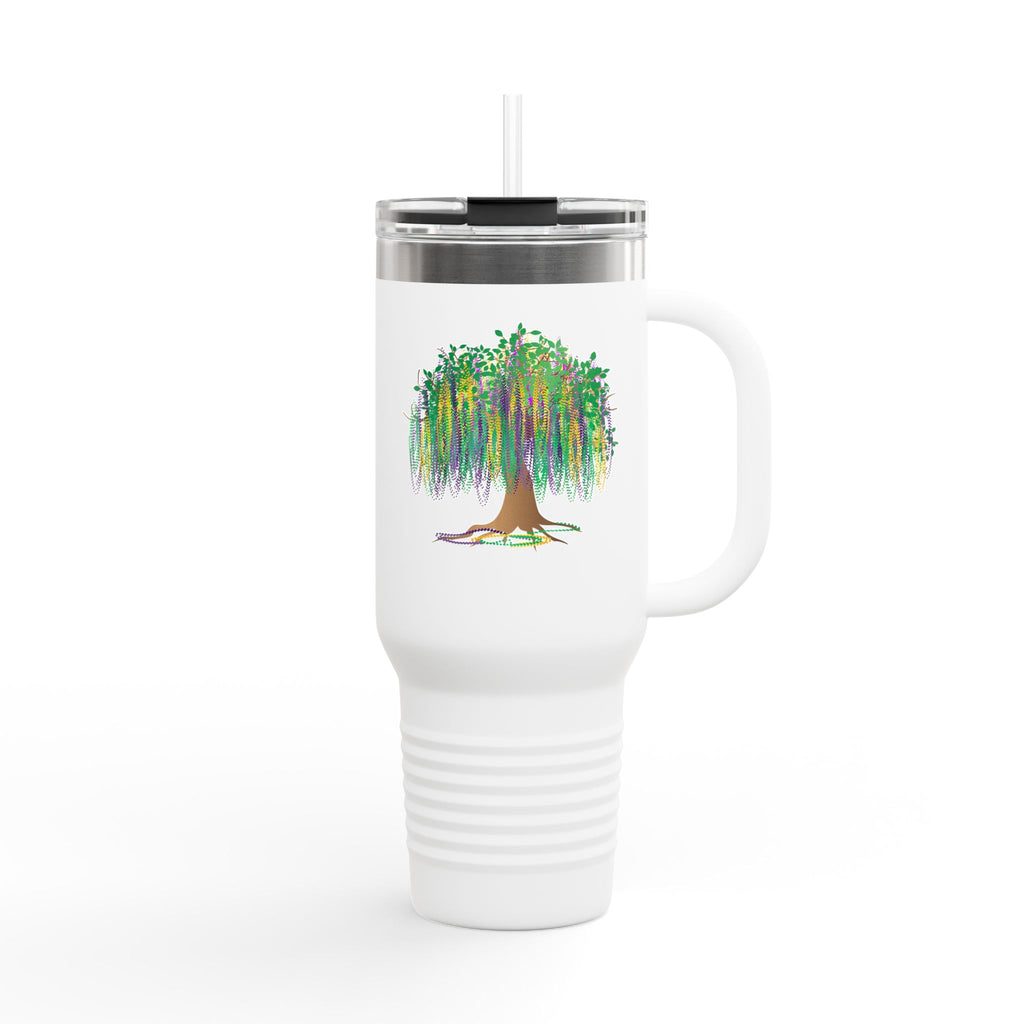 Mardi Gras Bead Tree 40oz Insulated Travel Mug — Colorful Watercolor Tree Tumbler