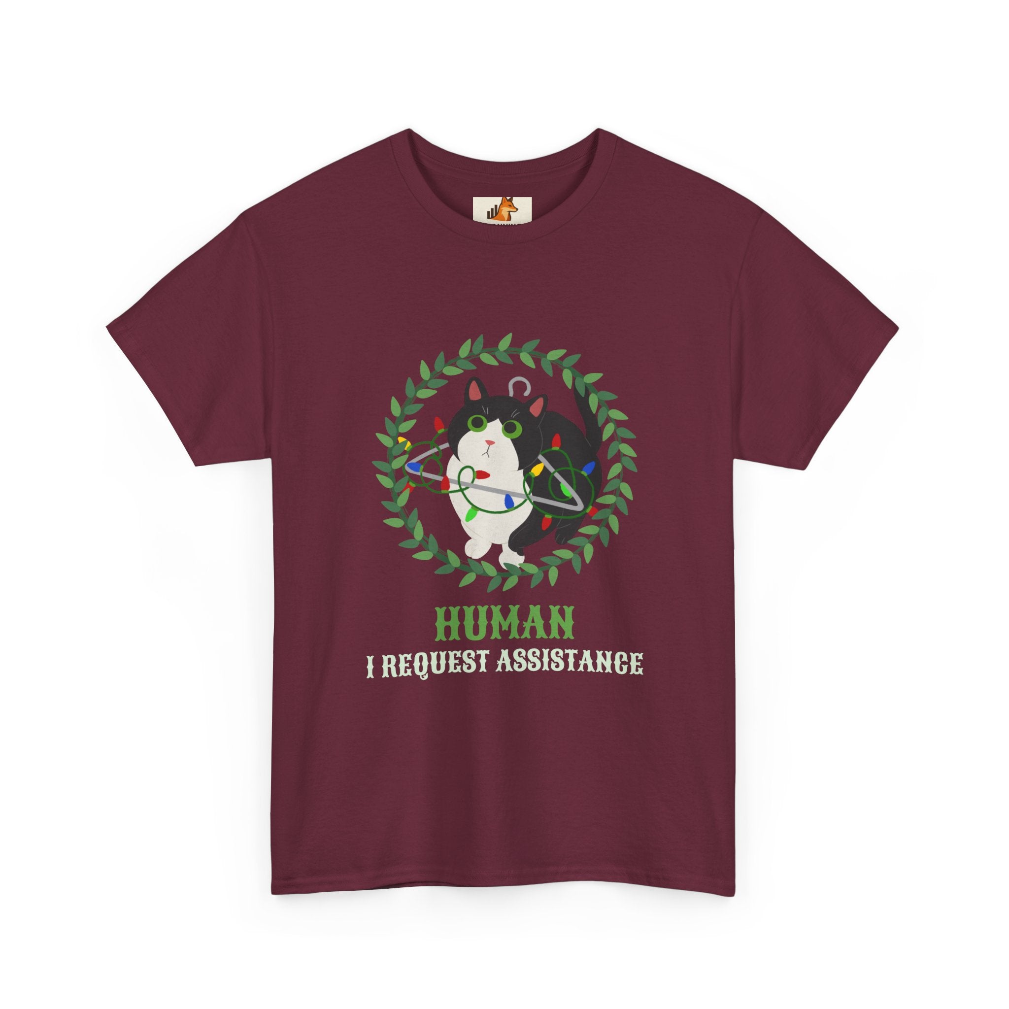 T-Shirt — 'Human, Fur-riendly Assistance' Cute Dog Wreath Graphic Tee