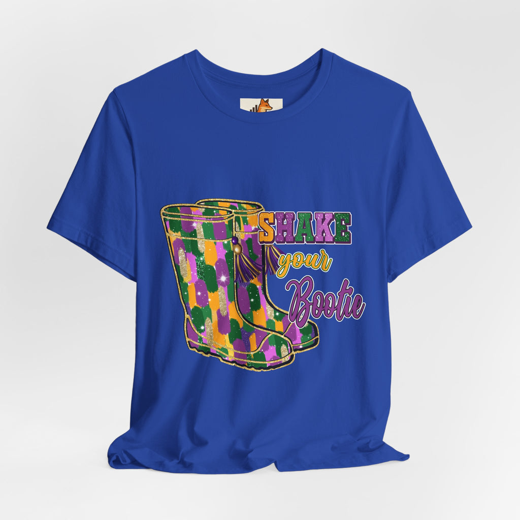 Mardi Gras 'Shake Your Bootie' T‑Shirt — Louisiana Fleur‑de‑Lis Tee