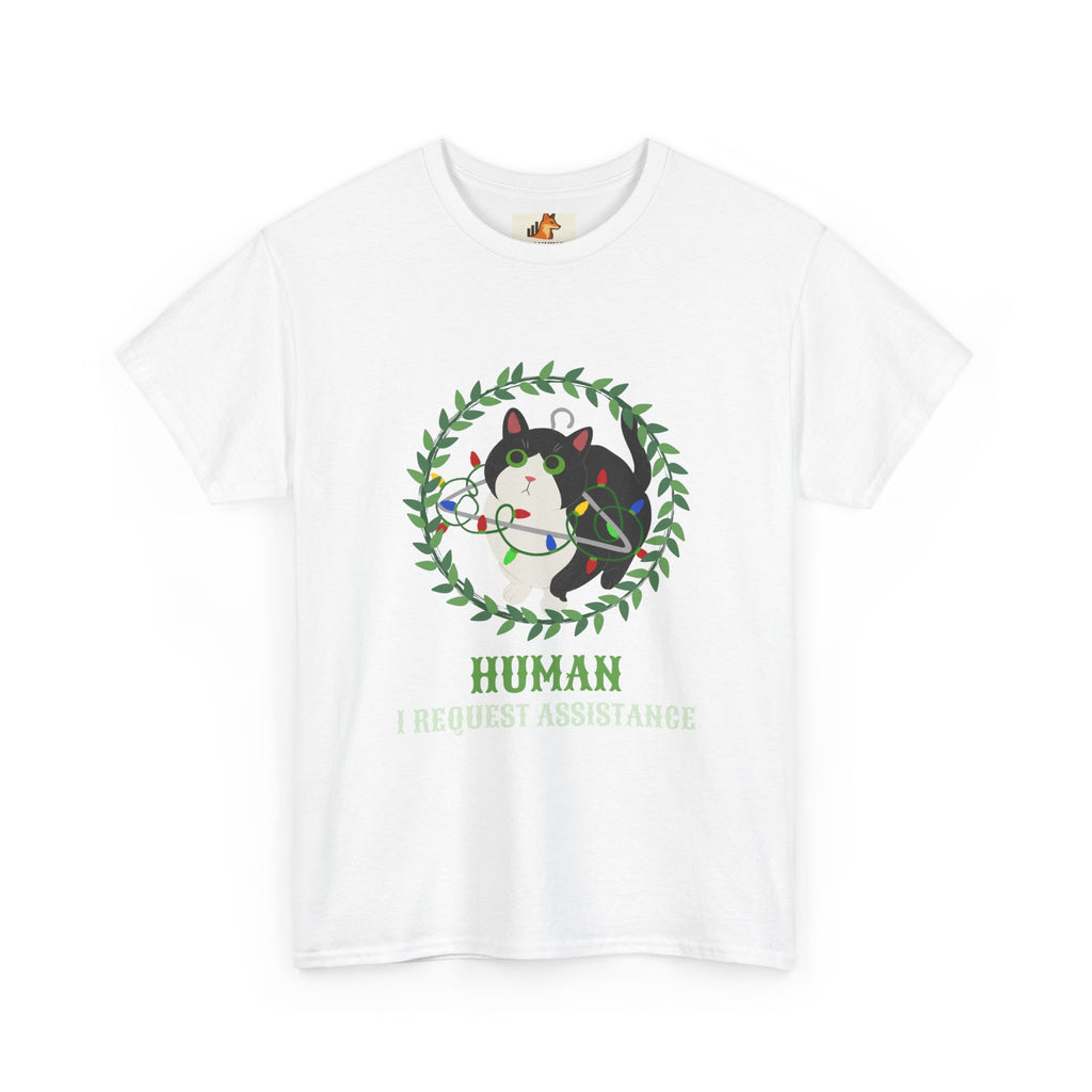 T-Shirt — 'Human, Fur-riendly Assistance' Cute Dog Wreath Graphic Tee