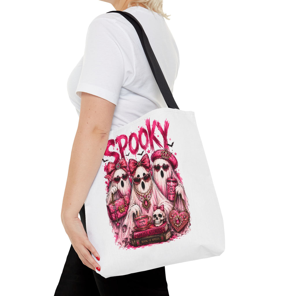 Spooky Pink Ghost Trio Tote Bag — Cute Gothic Halloween Aesthetic