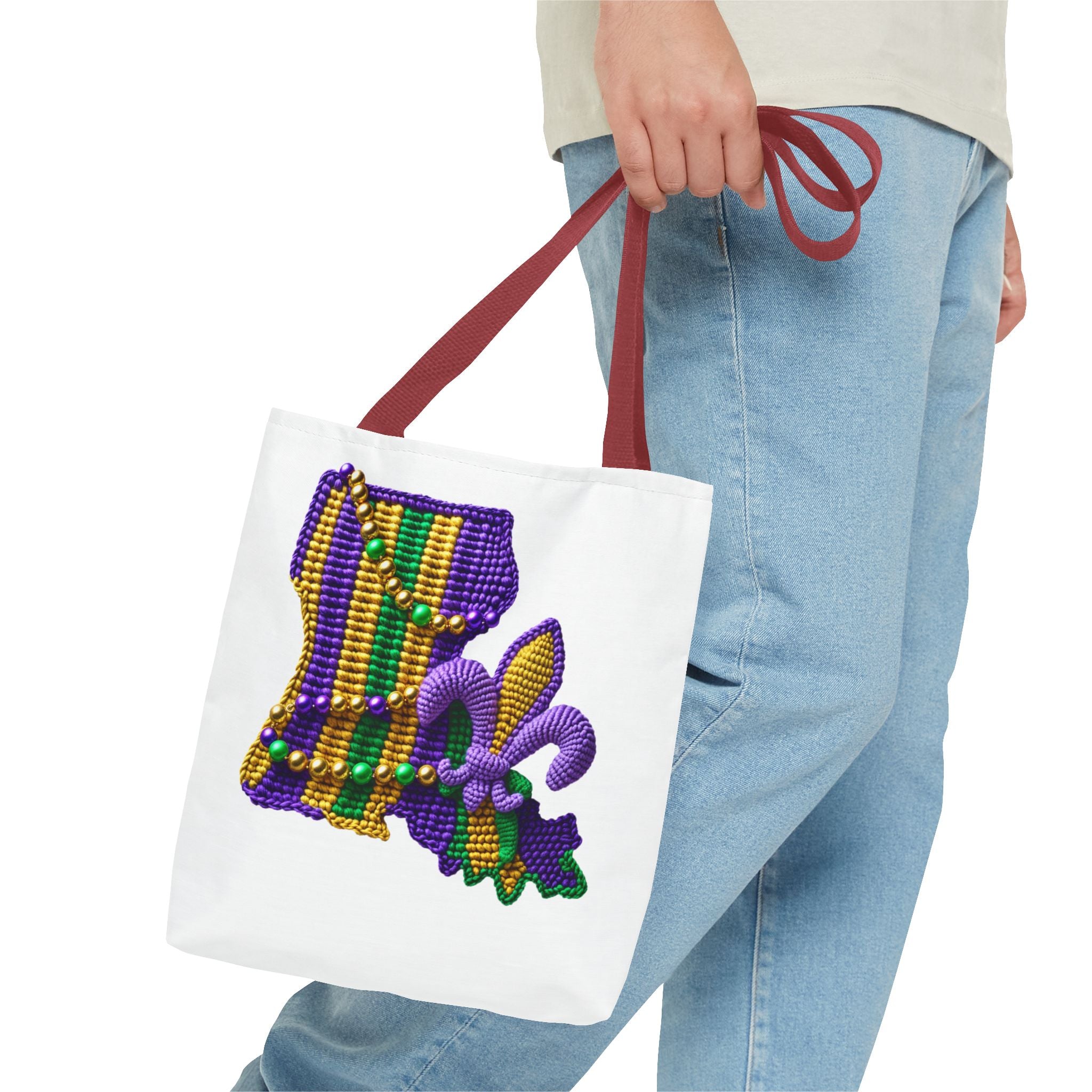 Mardi Gras Louisiana Tote Bag — Fleur‑de‑Lis Beads All‑Over Print