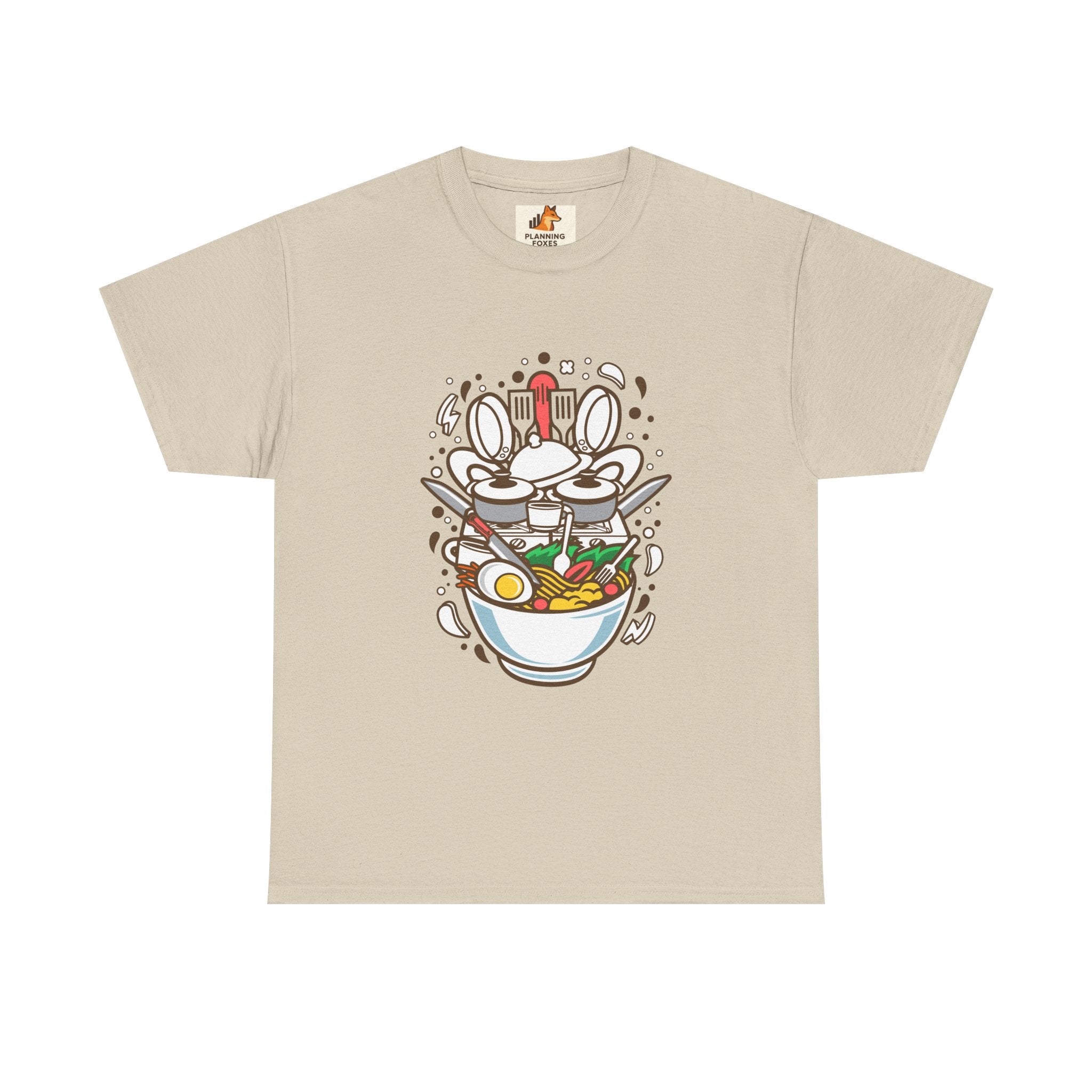 Ramen Bowl Graphic Tee – Cute Cartoon Noodles, Eggs & Chopsticks T-Shirt