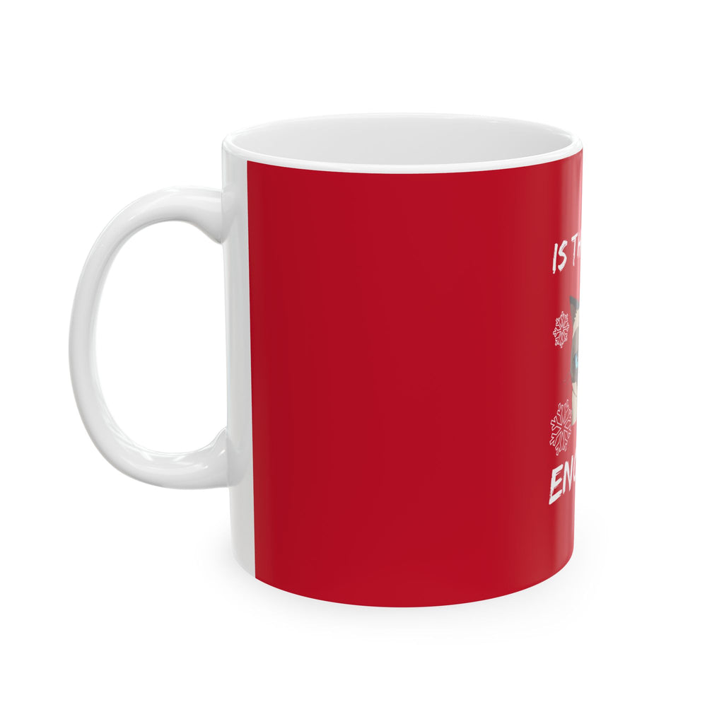 Grumpy Cat Christmas Mug — "Is This Jolly Enough?" Holiday Ceramic Coffee Cup