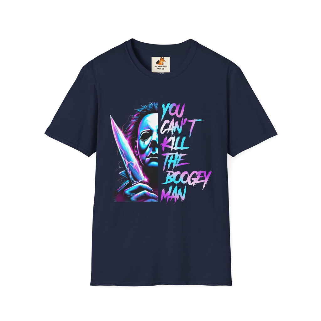 Horror Graphic T-Shirt — Neon “You Can’t Kill the Boogeyman” Michael Mask Tee