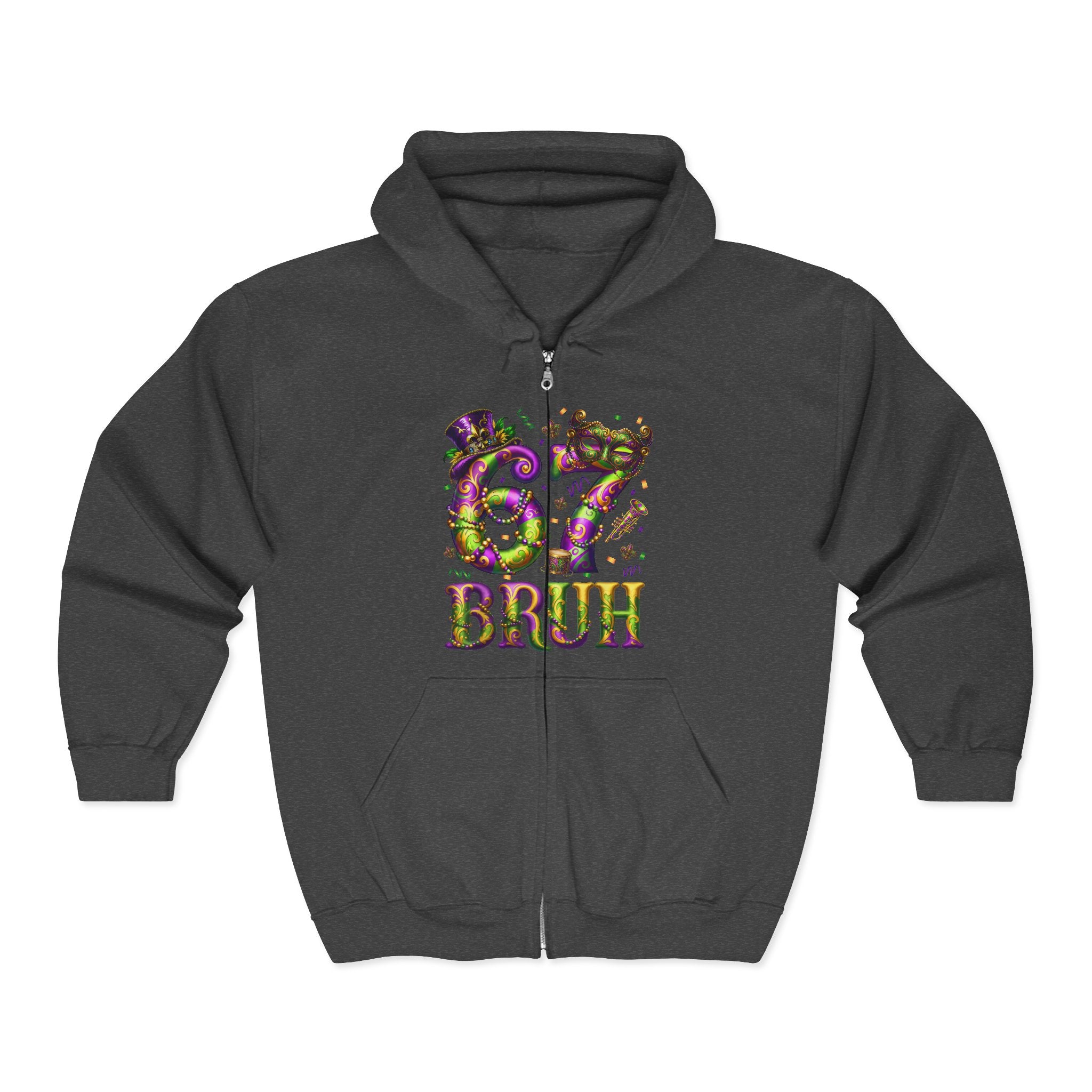 Mardi Gras 'BRUH' Zip Hoodie — Louisiana Fleur-de-Lis Carnival Jacket