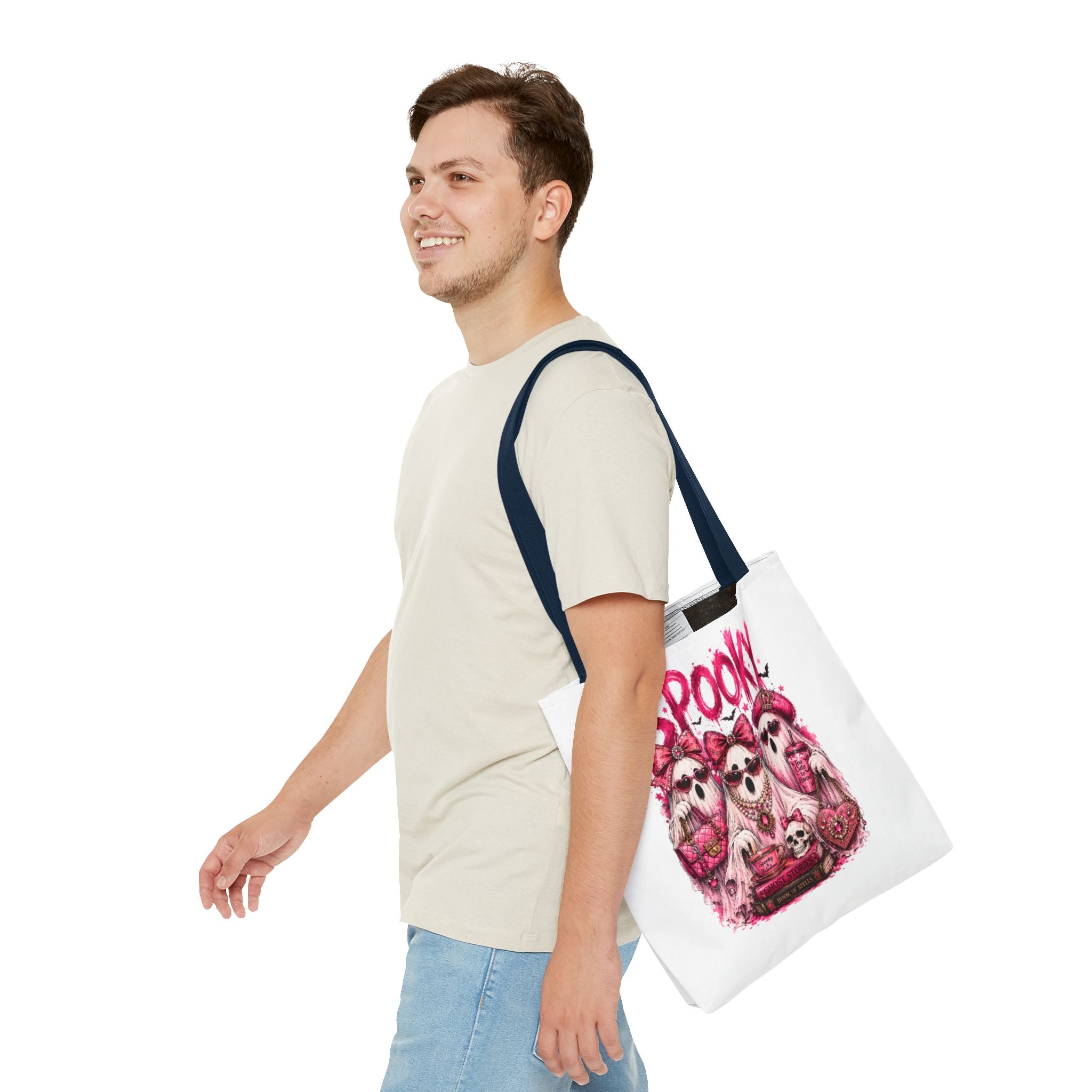 Spooky Pink Ghost Trio Tote Bag — Cute Gothic Halloween Aesthetic