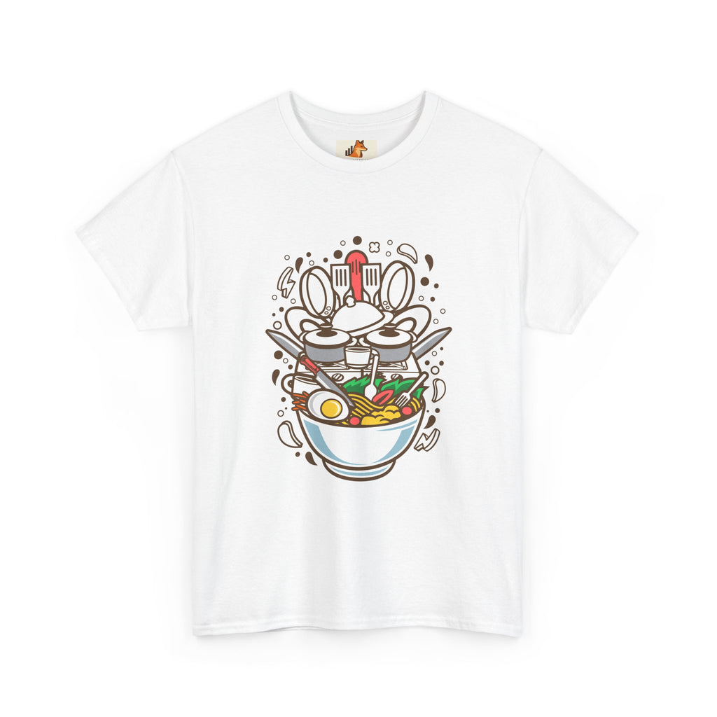 Ramen Bowl Graphic Tee – Cute Cartoon Noodles, Eggs & Chopsticks T-Shirt