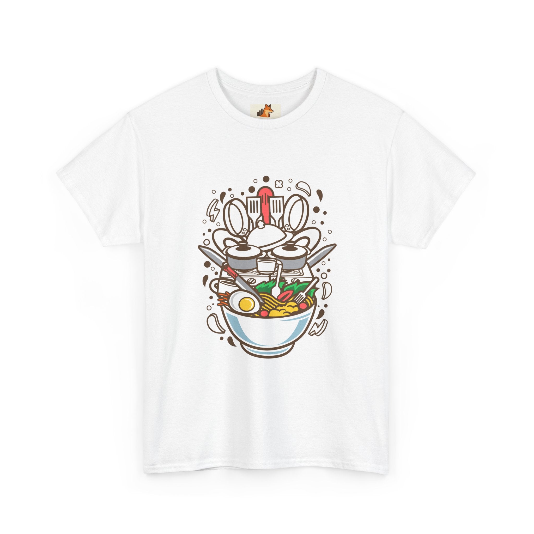 Ramen Bowl Graphic Tee – Cute Cartoon Noodles, Eggs & Chopsticks T-Shirt