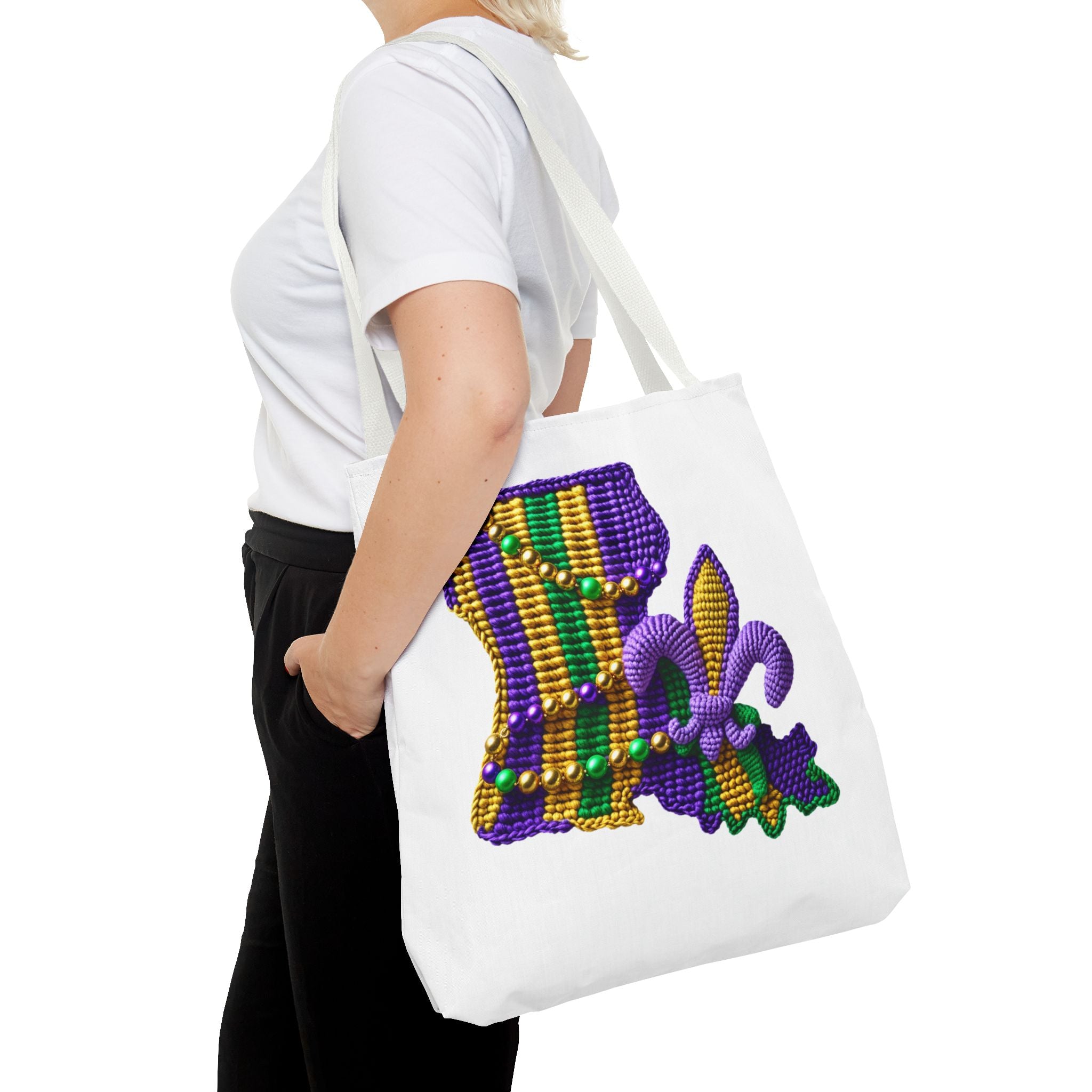 Mardi Gras Louisiana Tote Bag — Fleur‑de‑Lis Beads All‑Over Print