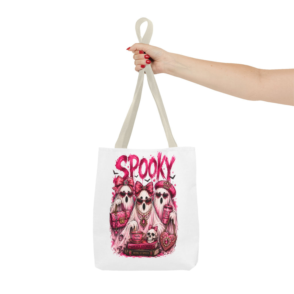 Spooky Pink Ghost Trio Tote Bag — Cute Gothic Halloween Aesthetic
