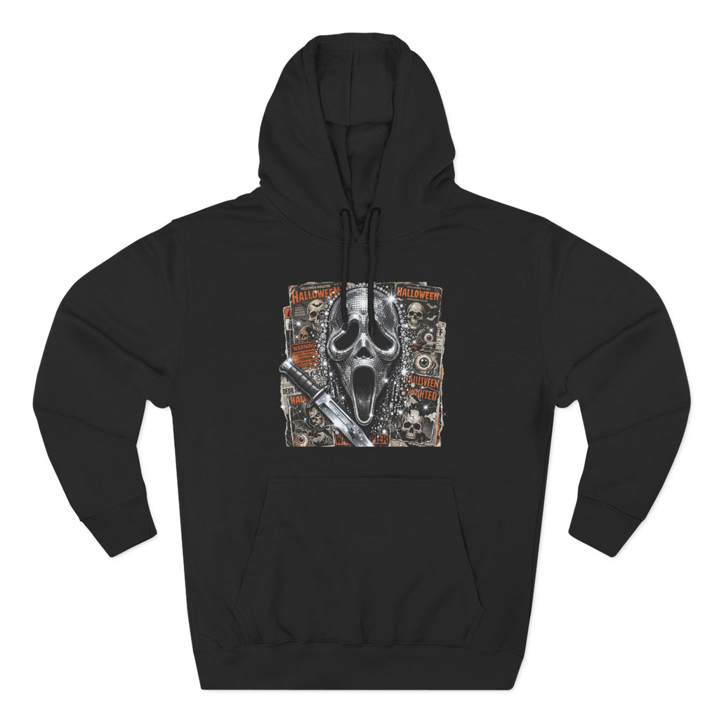 Halloween Horror Nights Hoodie — Haunted Mask & Killer Characters Graphic Pullover