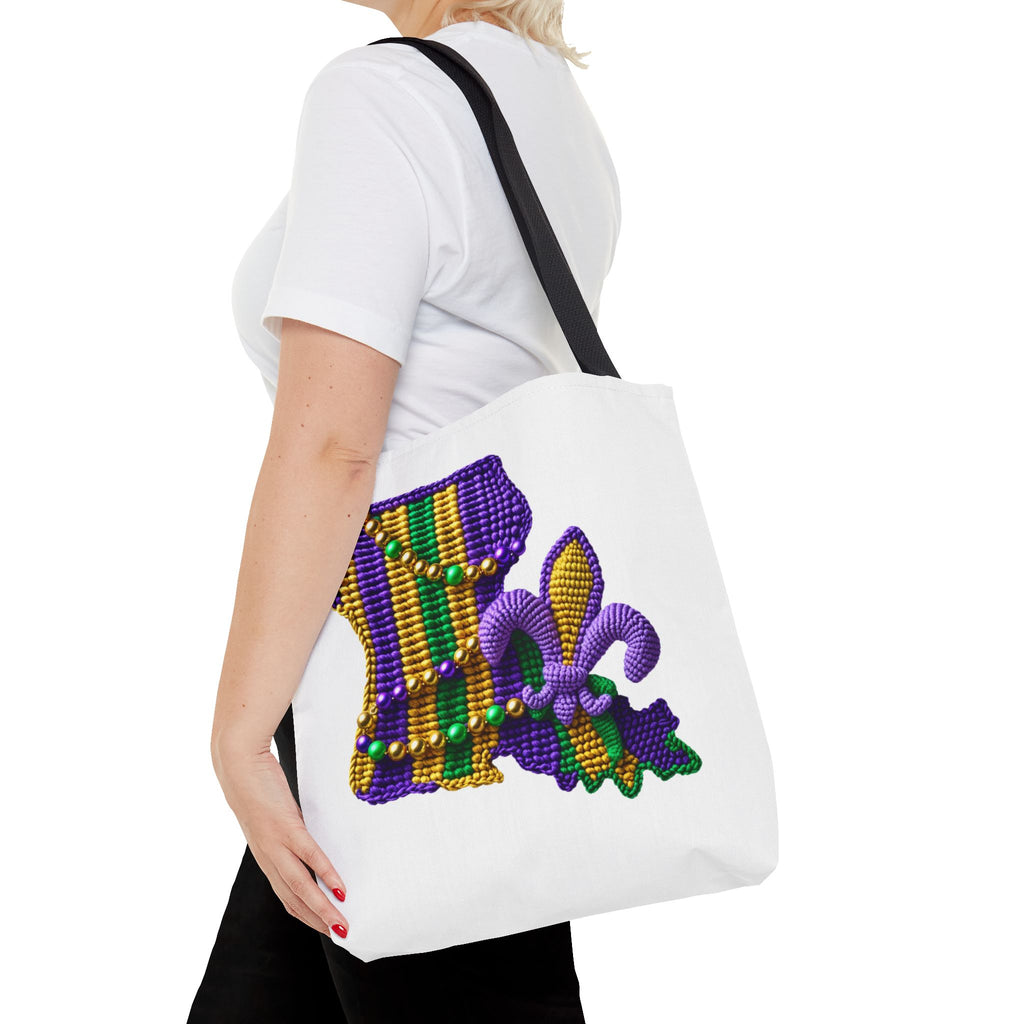 Mardi Gras Louisiana Tote Bag — Fleur‑de‑Lis Beads All‑Over Print