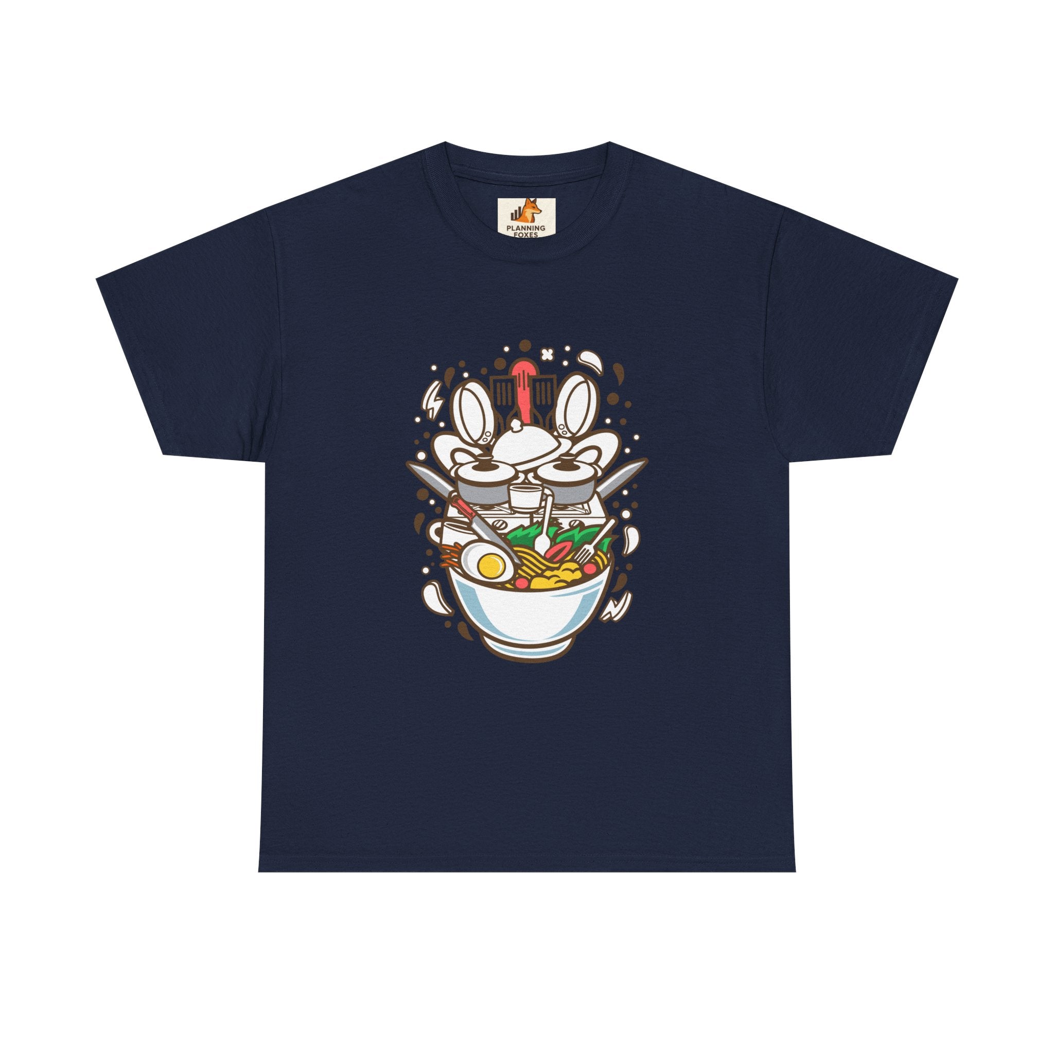 Ramen Bowl Graphic Tee – Cute Cartoon Noodles, Eggs & Chopsticks T-Shirt