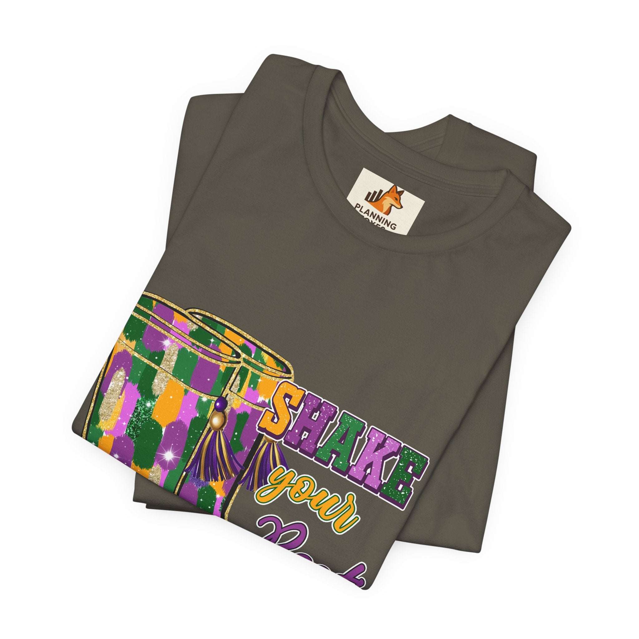 Mardi Gras 'Shake Your Bootie' T‑Shirt — Louisiana Fleur‑de‑Lis Tee