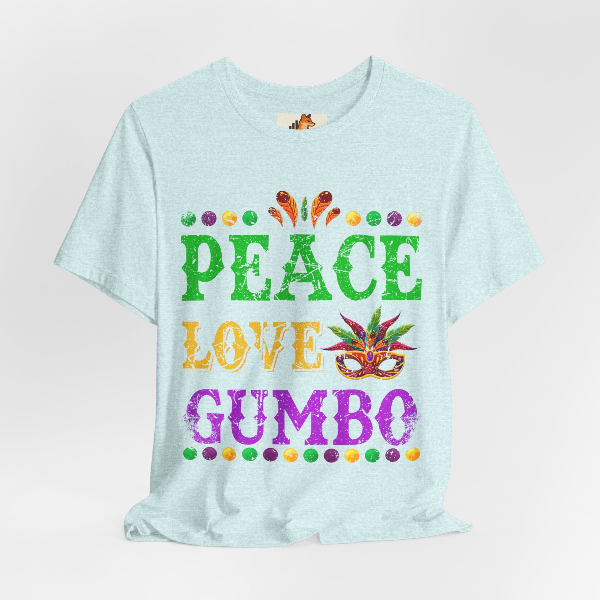 Mardi Gras T-Shirt — "Peace Love Gumbo" Festive Carnival Tee