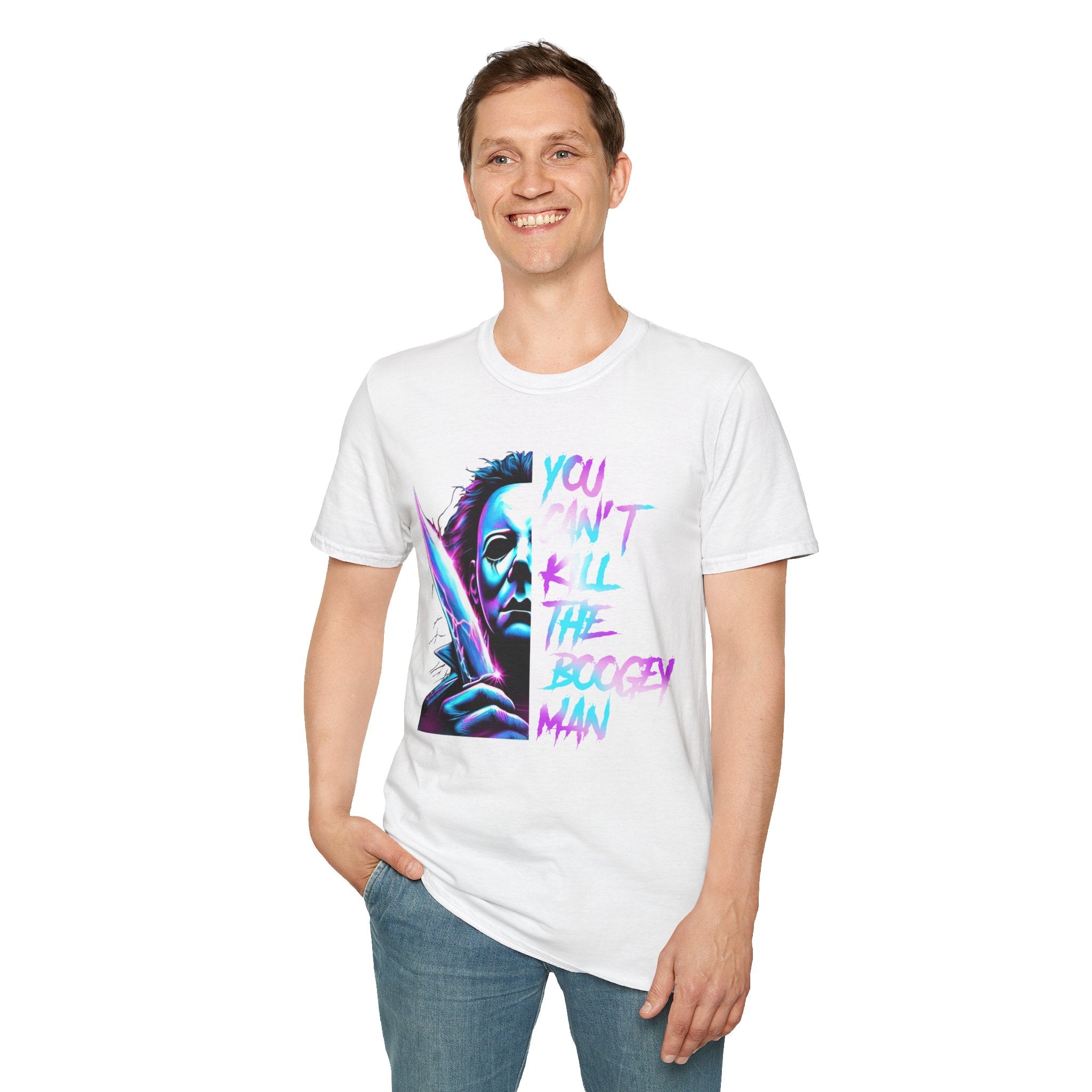 You Can't Kill the Boogeyman T‑Shirt — Retro Neon Michael Myers Horror Tee