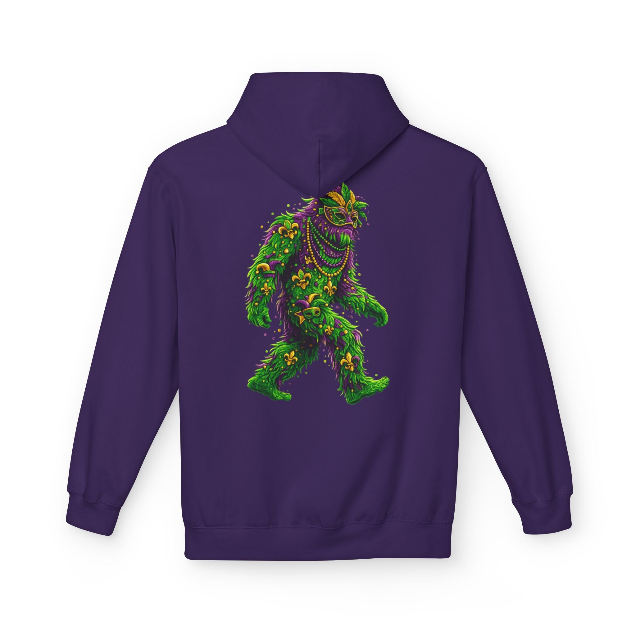 Mardi Gras Bigfoot Hoodie - Festive Beaded Sasquatch Pullover