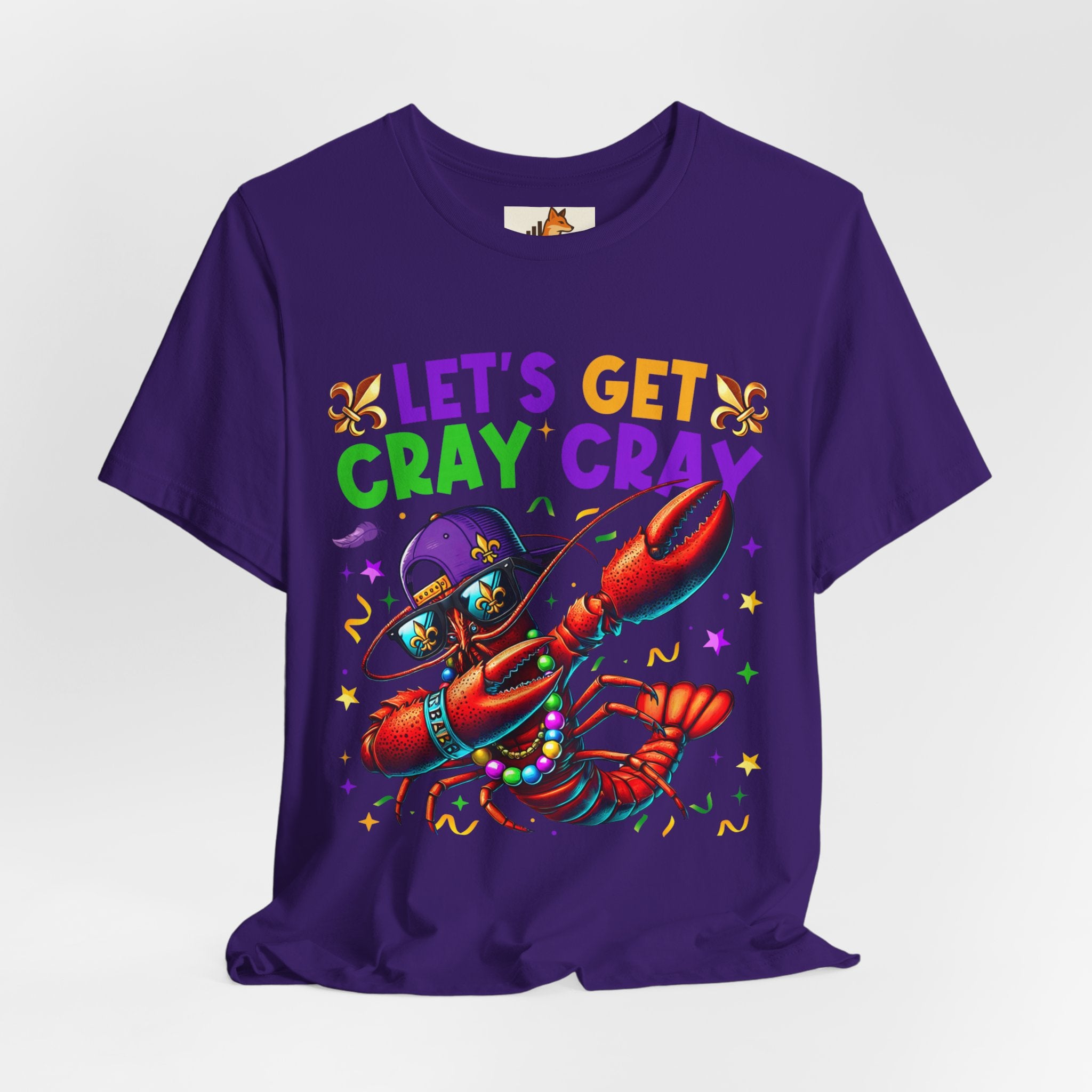 Mardi Gras “Let’s Get Cray Cray” Crawfish T-Shirt — Louisiana Fleur-de-Lis Party Tee