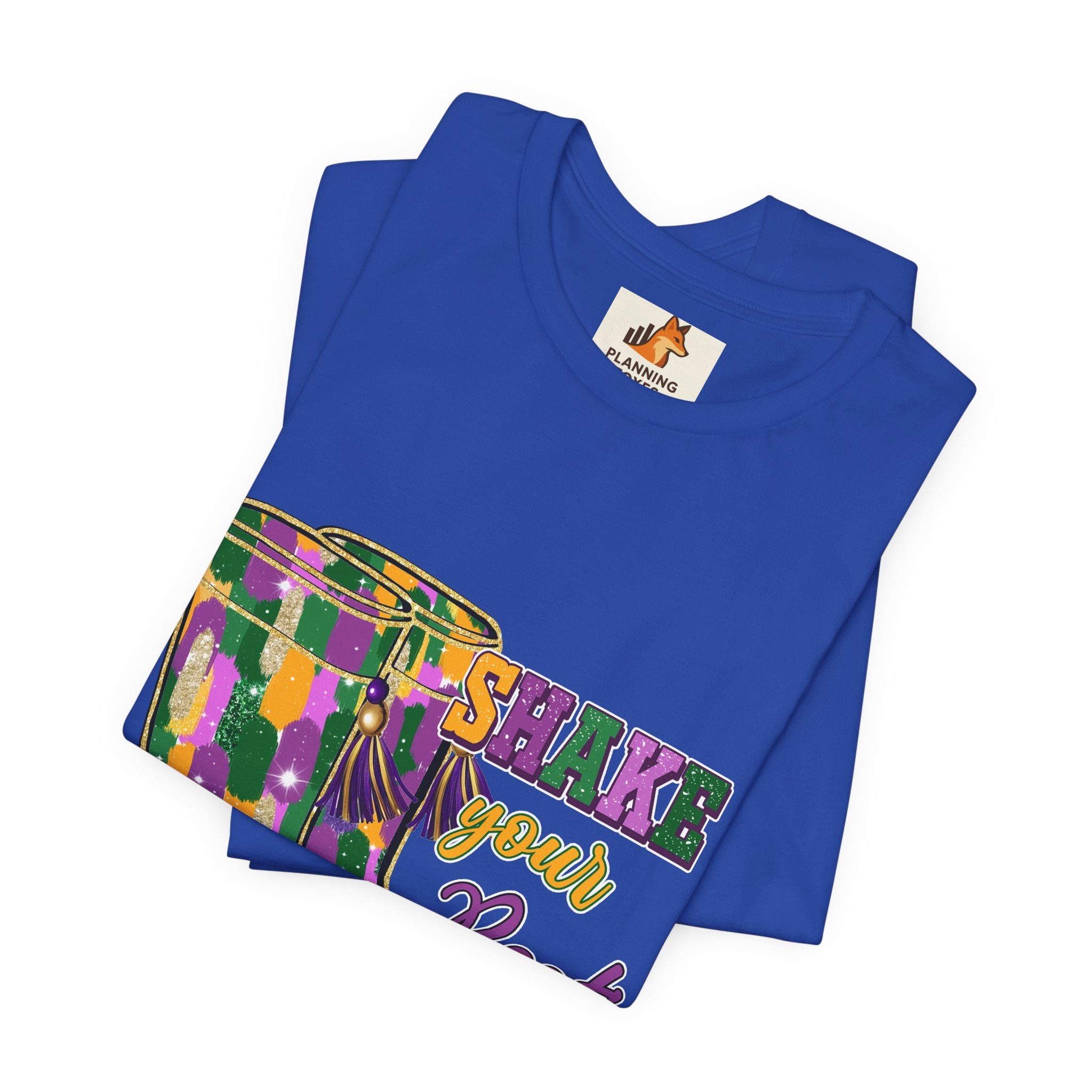 Mardi Gras 'Shake Your Bootie' T‑Shirt — Louisiana Fleur‑de‑Lis Tee