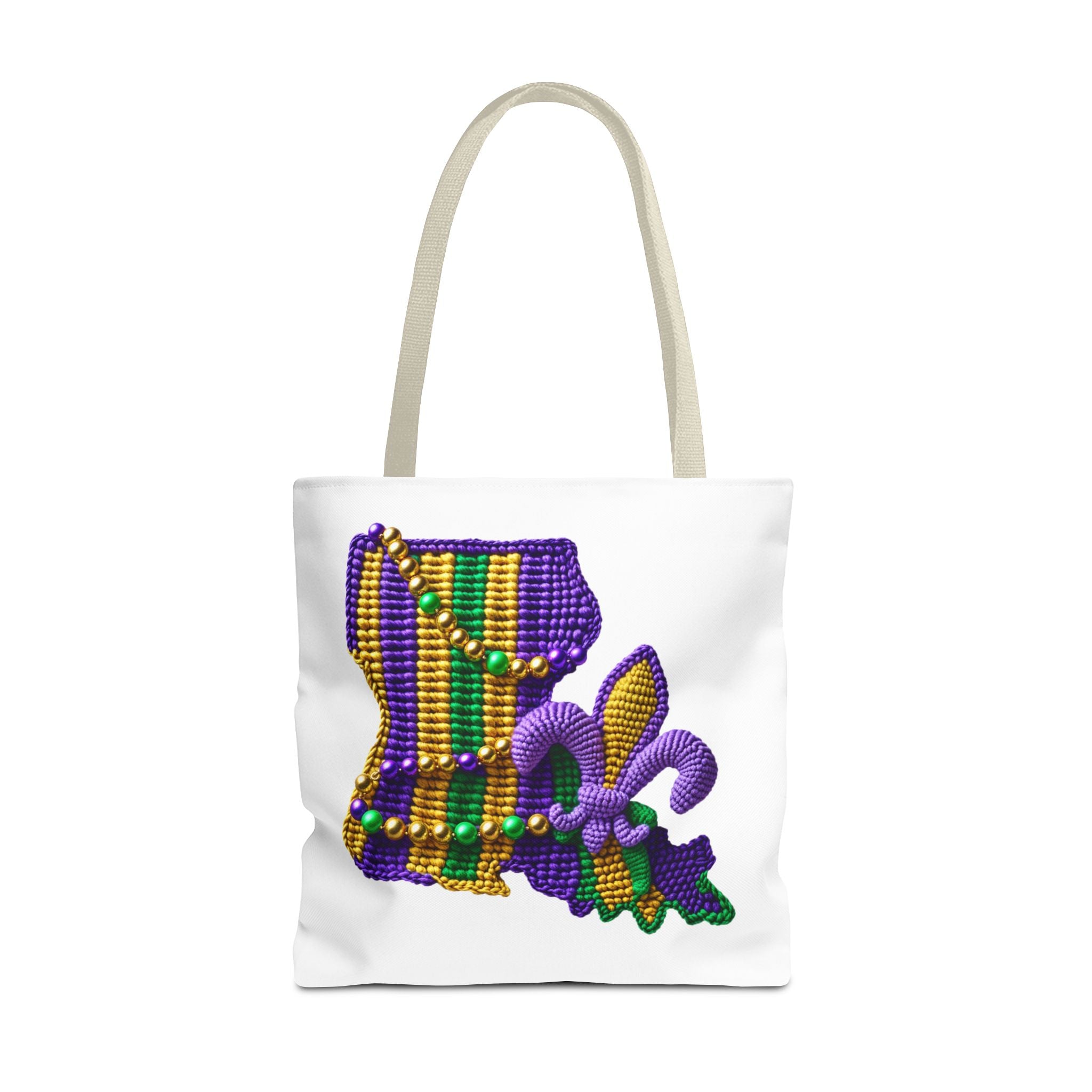 Mardi Gras Louisiana Tote Bag — Fleur‑de‑Lis Beads All‑Over Print