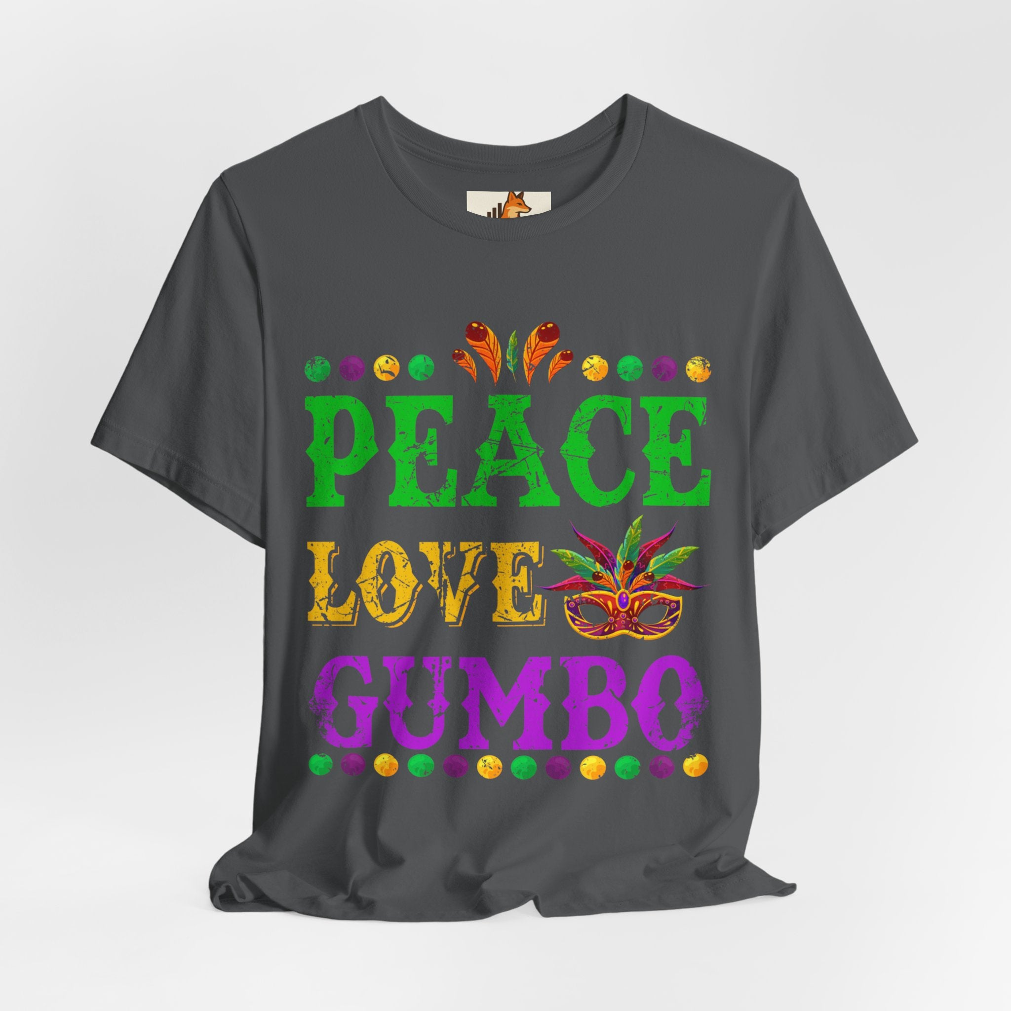 Mardi Gras T-Shirt — "Peace Love Gumbo" Festive Carnival Tee