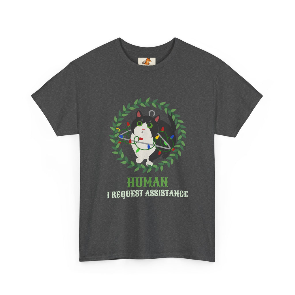T-Shirt — 'Human, Fur-riendly Assistance' Cute Dog Wreath Graphic Tee
