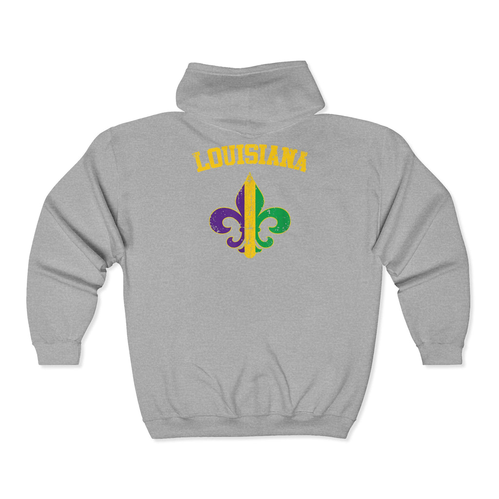 Mardi Gras 'BRUH' Zip Hoodie — Louisiana Fleur-de-Lis Carnival Jacket