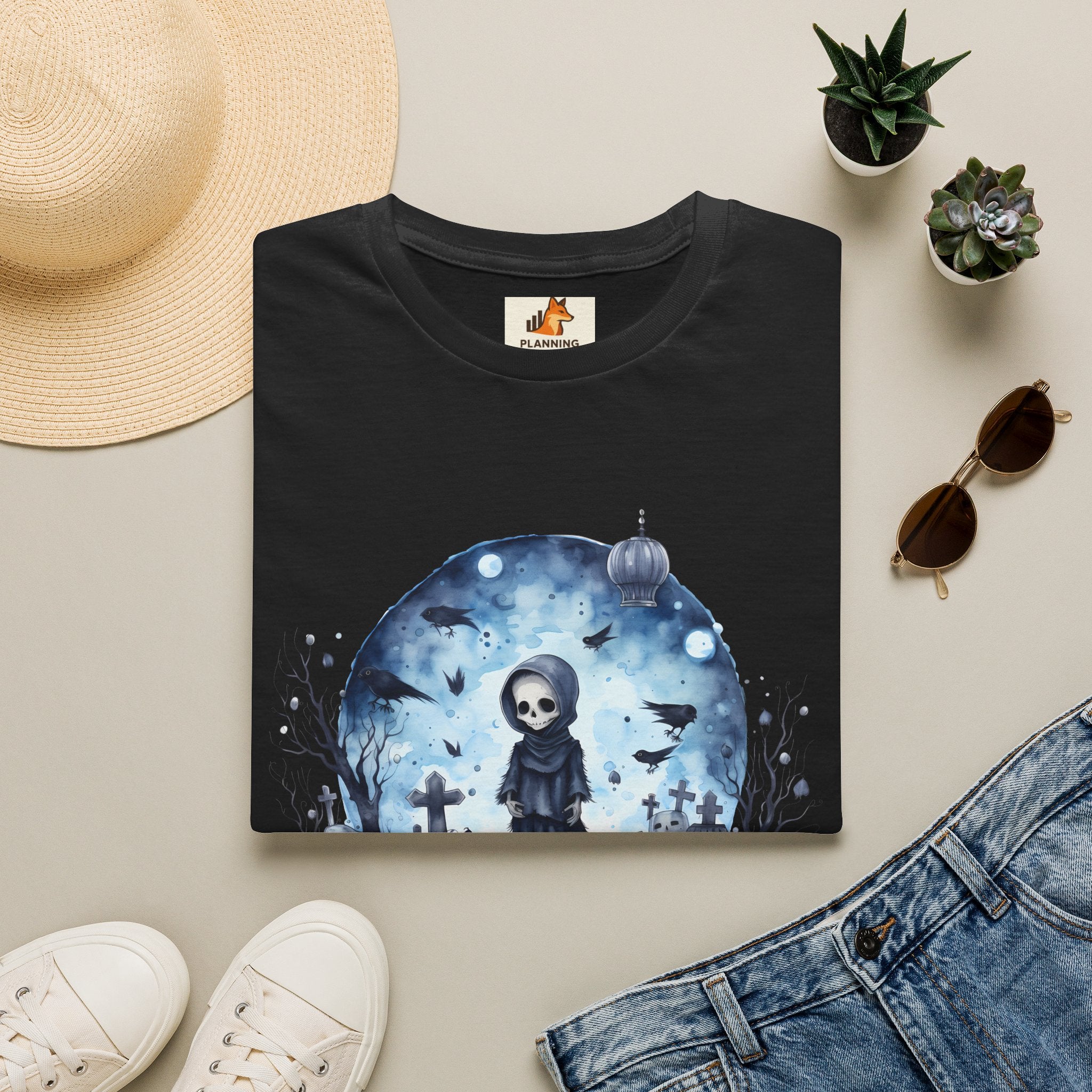 T-Shirt — Gothic Cute Grim Reaper Design (“Ephemeral Spectral Dance”)