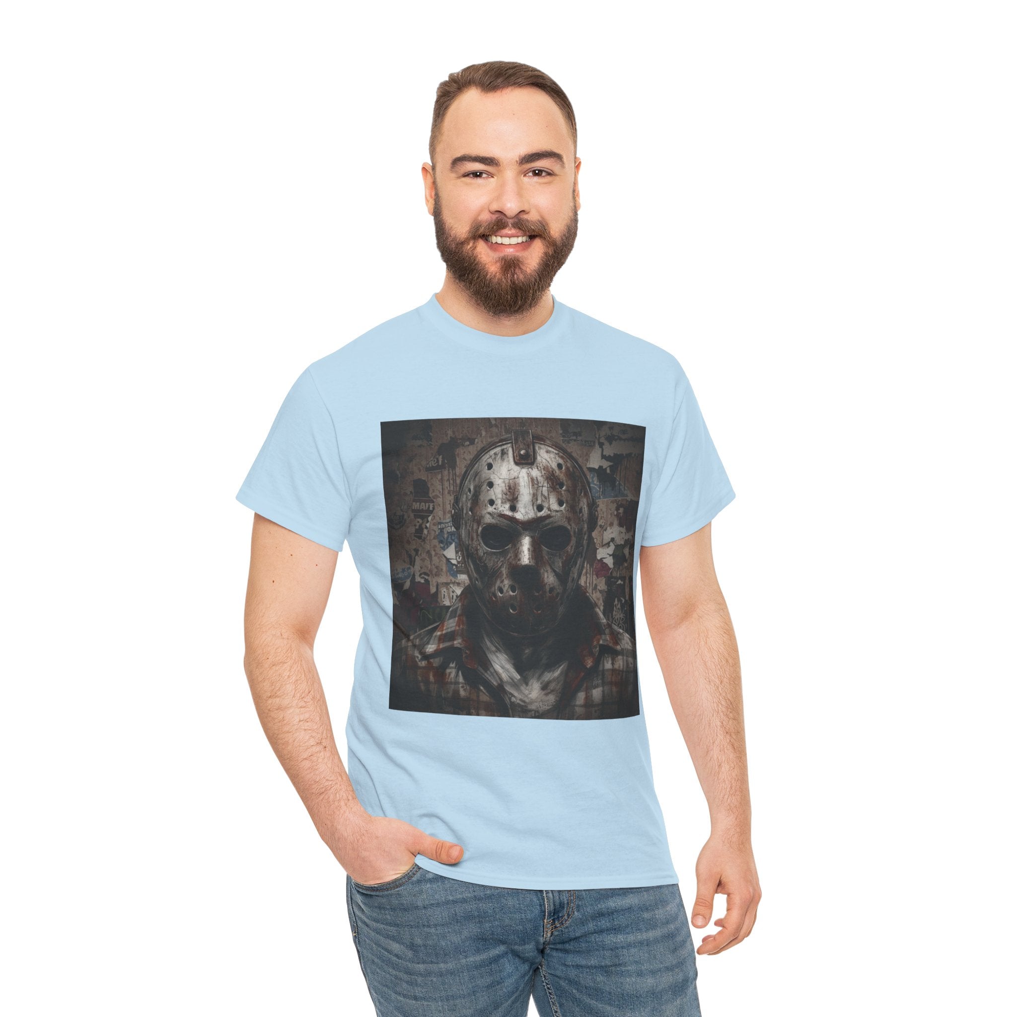 Hockey Mask Horror Tee — Retro Jason-Style Slasher Graphic Shirt