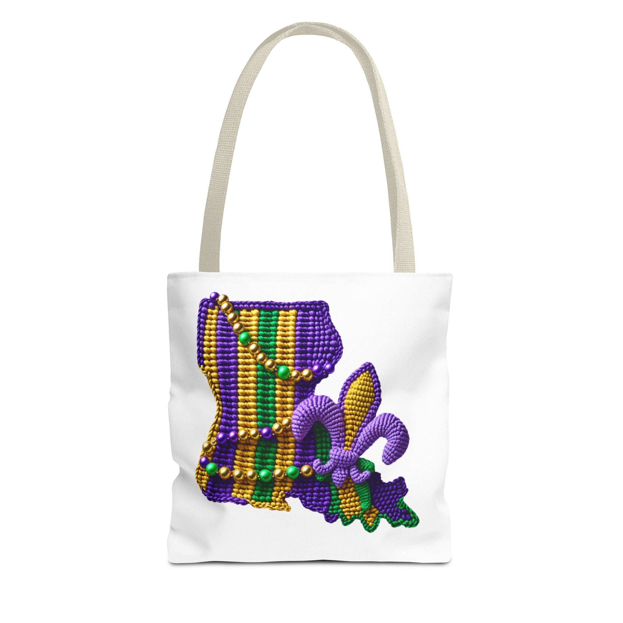Mardi Gras Louisiana Tote Bag — Fleur‑de‑Lis Beads All‑Over Print