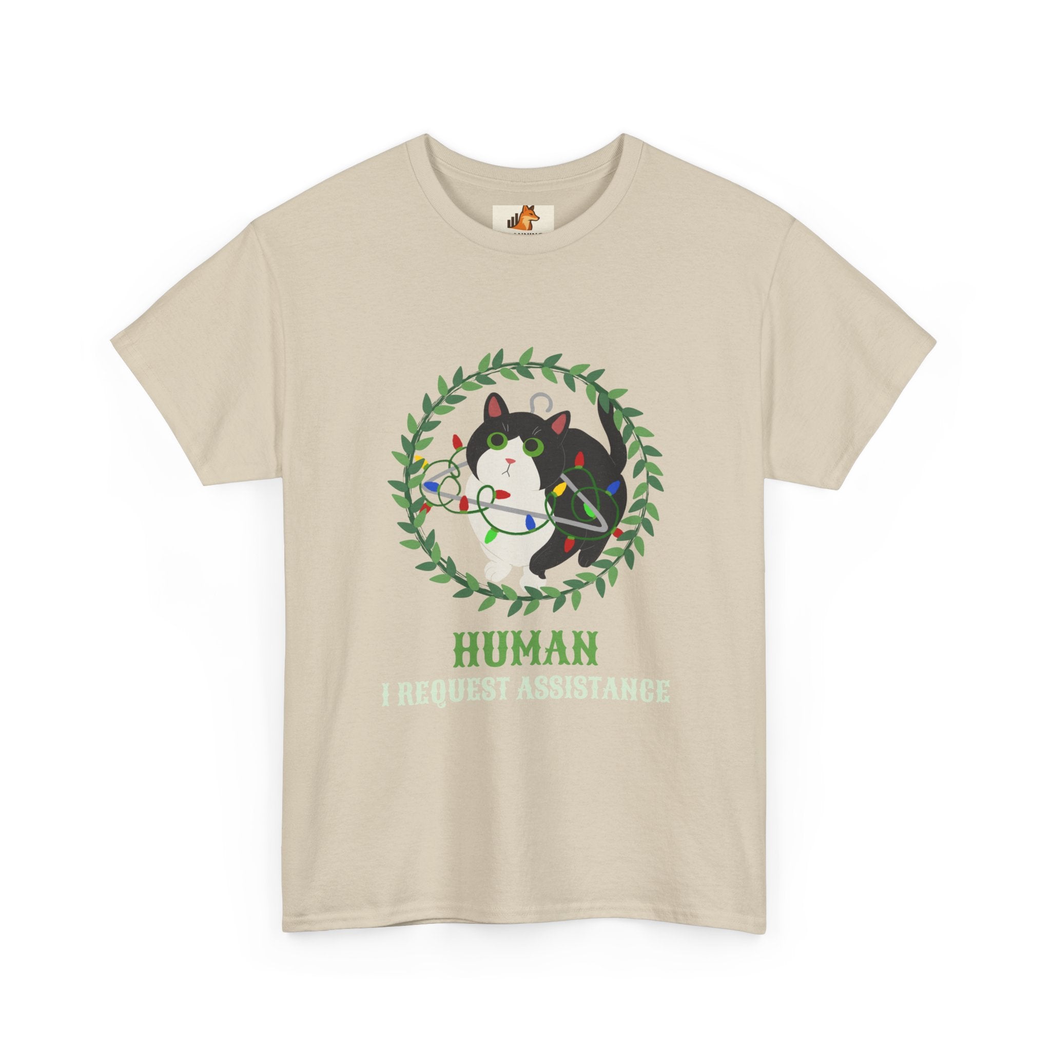 T-Shirt — 'Human, Fur-riendly Assistance' Cute Dog Wreath Graphic Tee