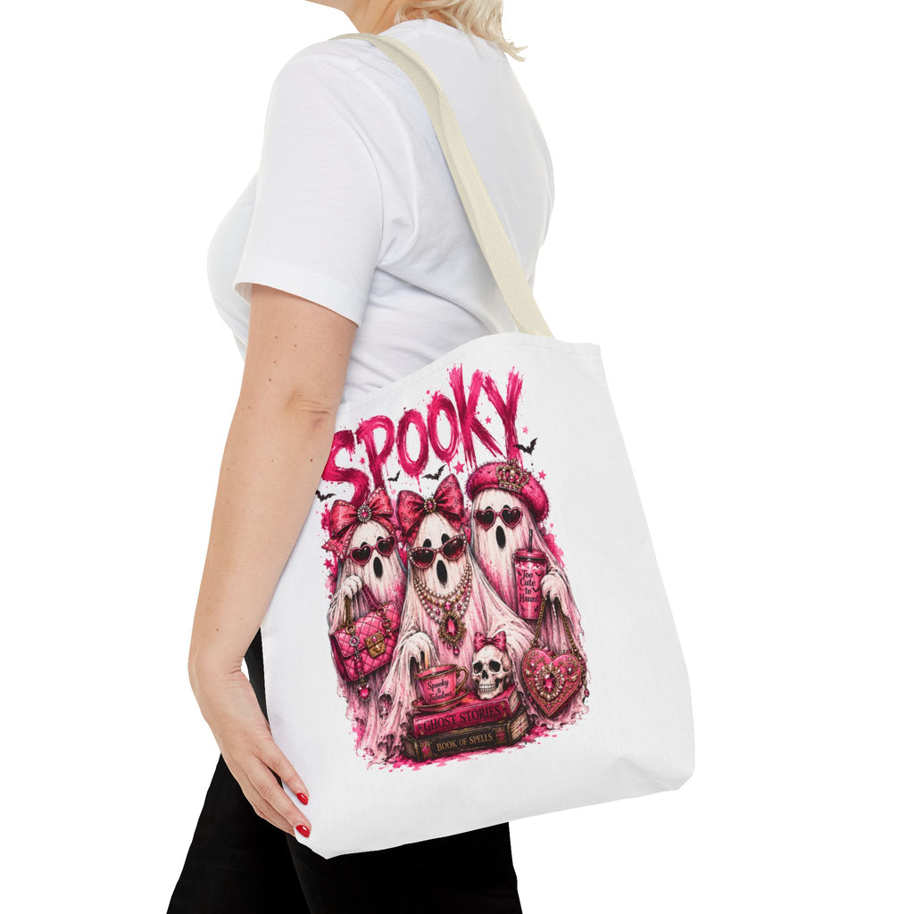 Spooky Pink Ghost Trio Tote Bag — Cute Gothic Halloween Aesthetic