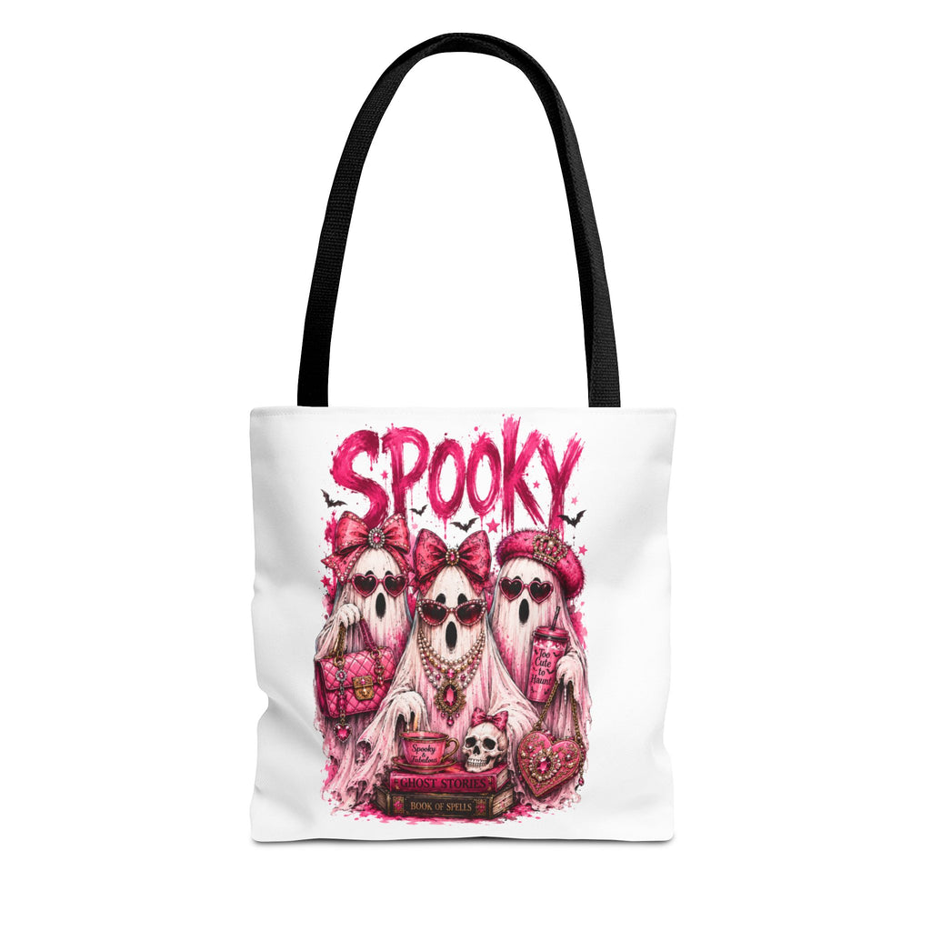 Spooky Pink Ghost Trio Tote Bag — Cute Gothic Halloween Aesthetic