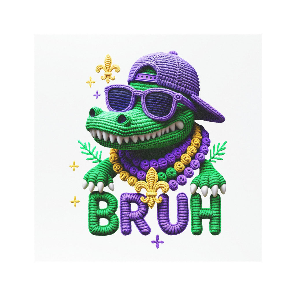 Bruh Gator Car Magnet — Mardi Gras Purple & Green Alligator with Beads and Sunglasses