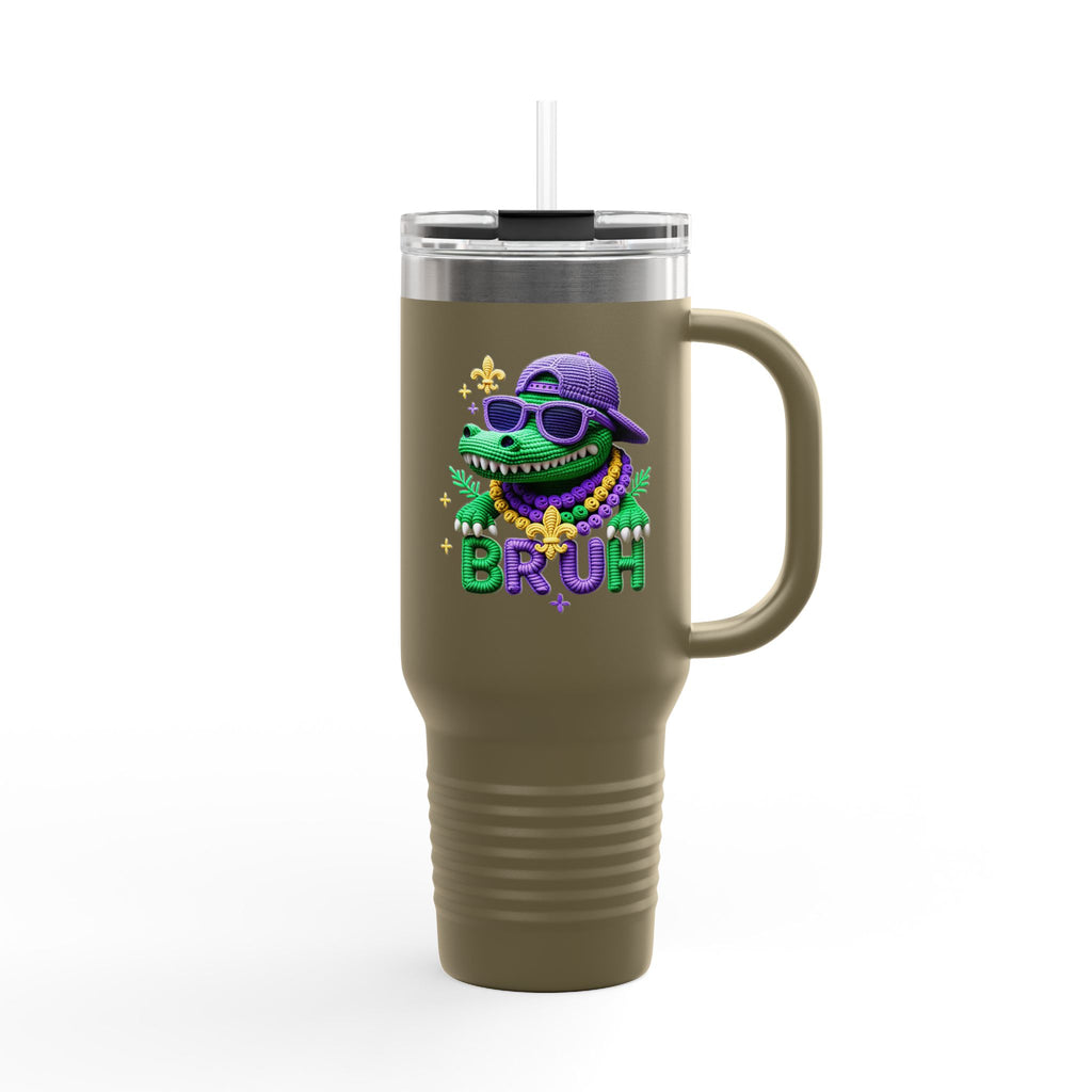 40oz Insulated Travel Mug – Cool Gator 'BRUH' Stainless Tumbler with Straw