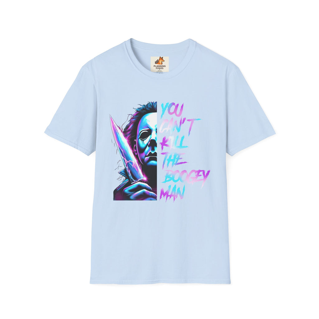 Horror Graphic T-Shirt — Neon “You Can’t Kill the Boogeyman” Michael Mask Tee