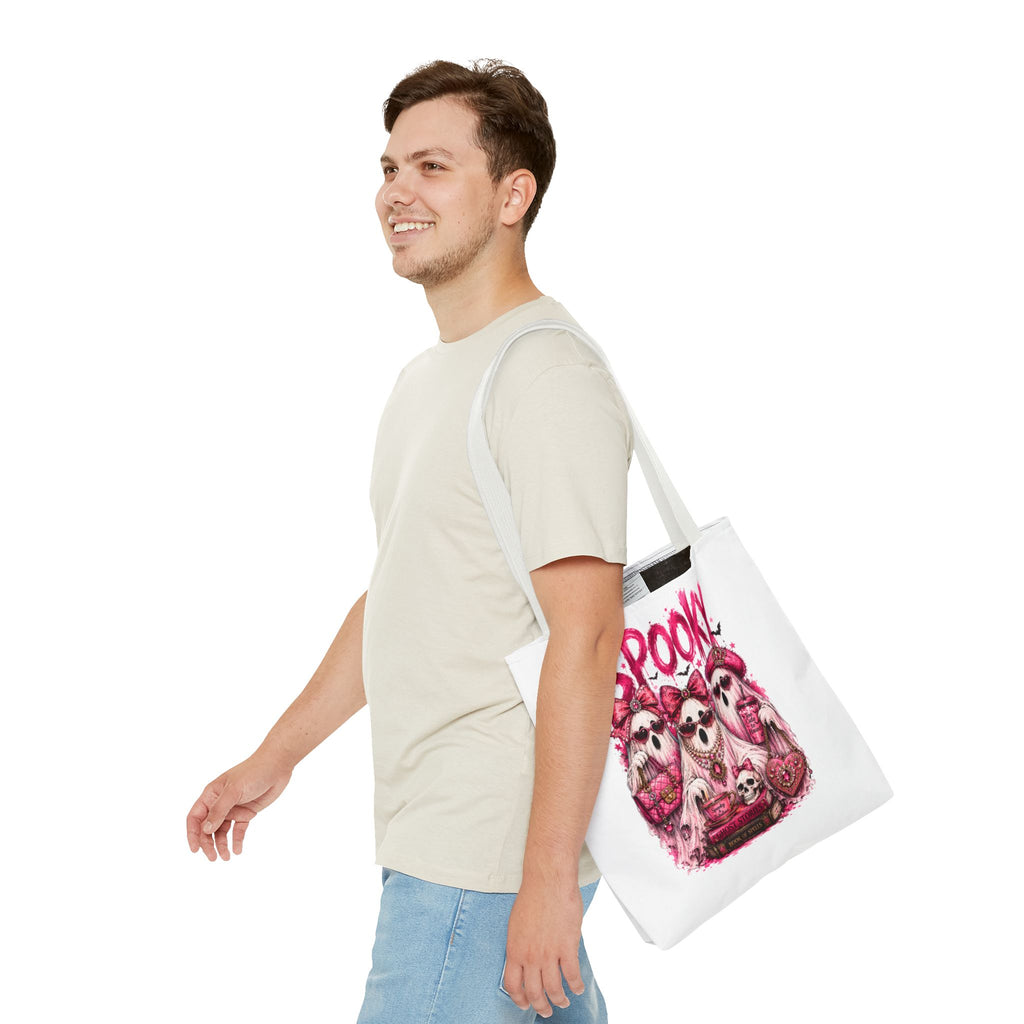 Spooky Pink Ghost Trio Tote Bag — Cute Gothic Halloween Aesthetic