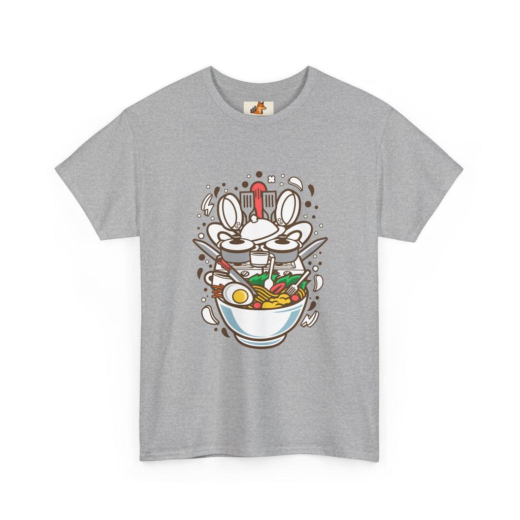 Ramen Bowl Graphic Tee – Cute Cartoon Noodles, Eggs & Chopsticks T-Shirt