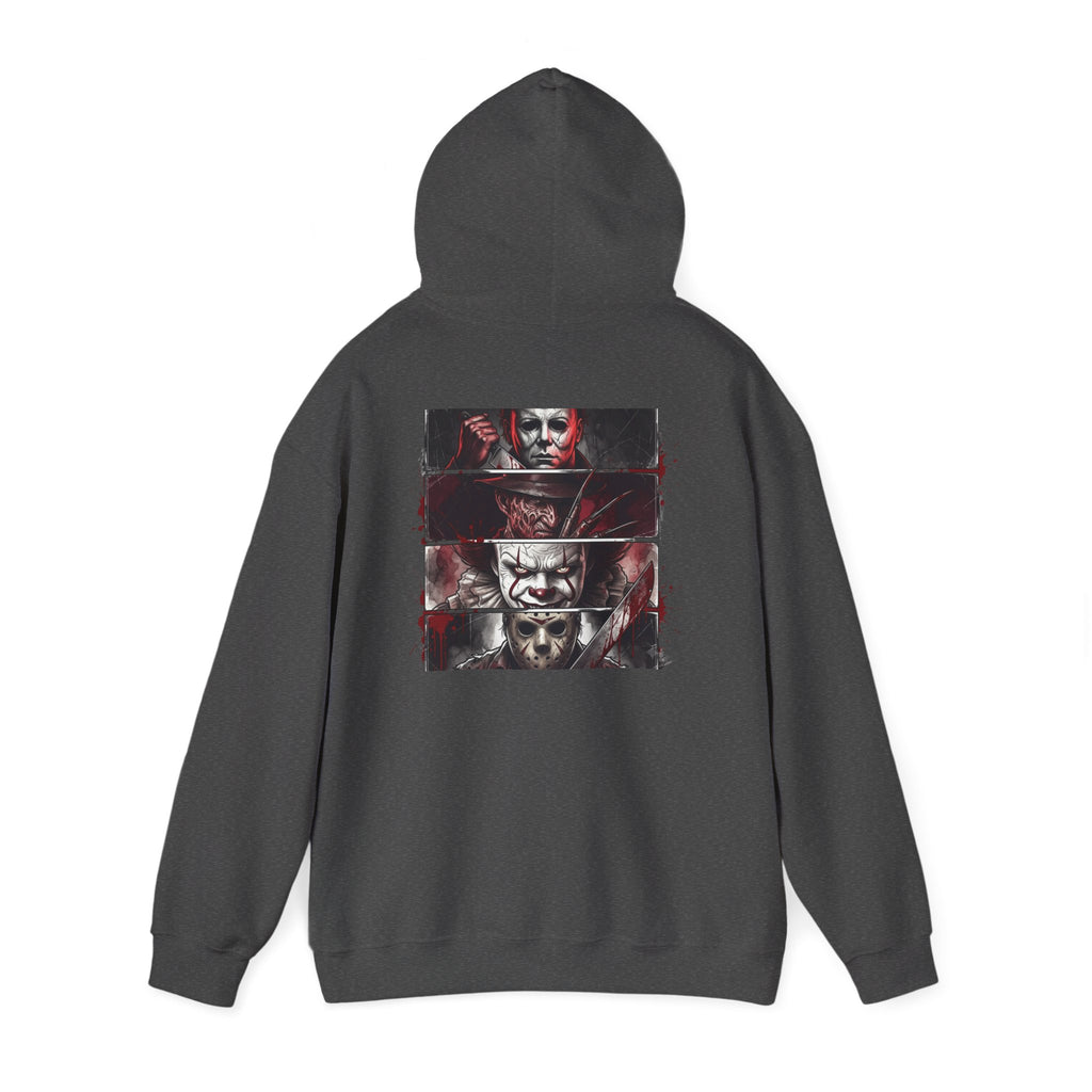 Horror Villains Back-Print Hoodie — Creepy Movie Killer Collage