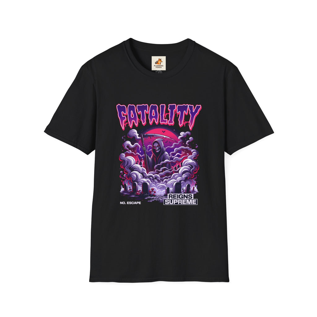 Fatality Graphic Tee — Grim Reaper Arcade Horror T-Shirt