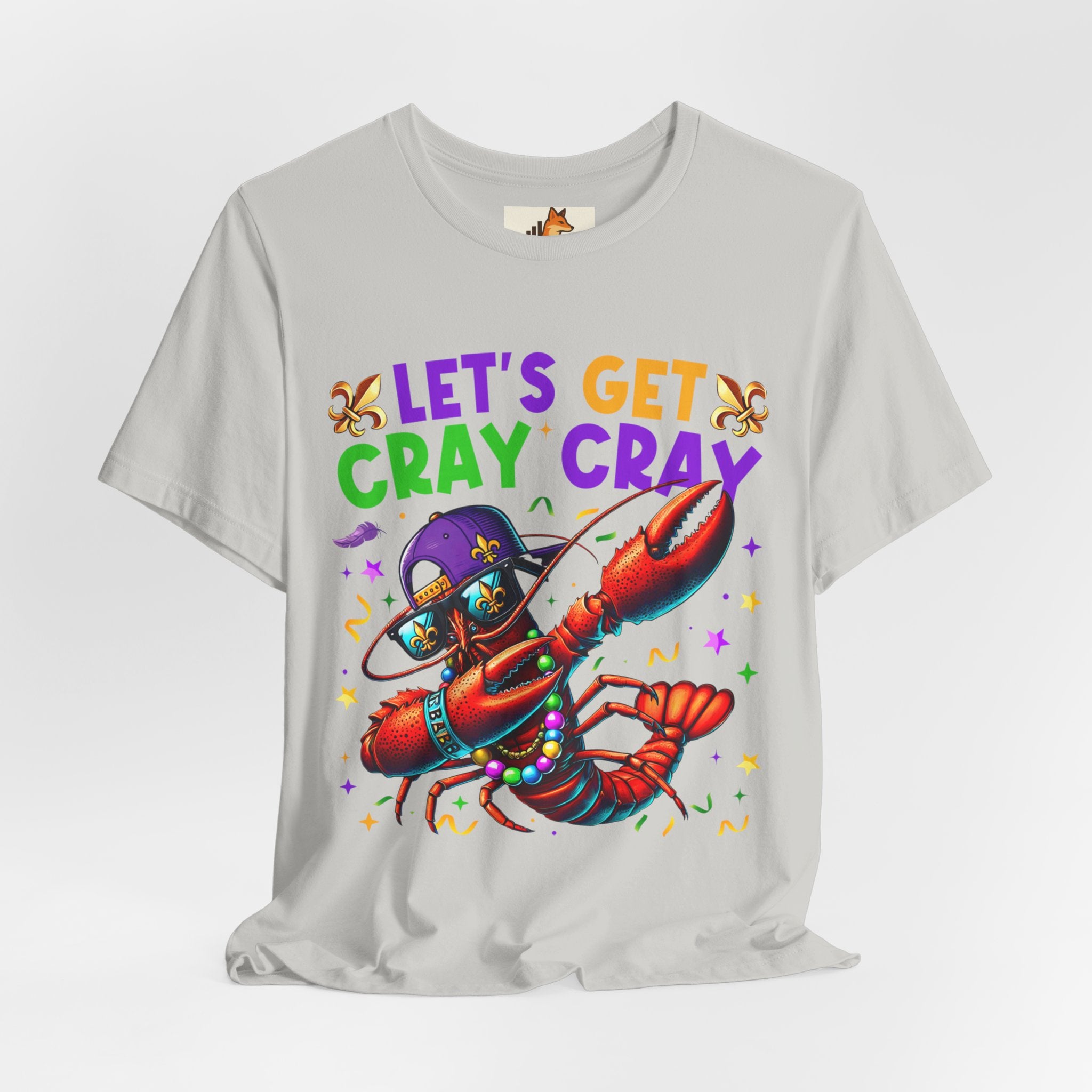 Mardi Gras “Let’s Get Cray Cray” Crawfish T-Shirt — Louisiana Fleur-de-Lis Party Tee