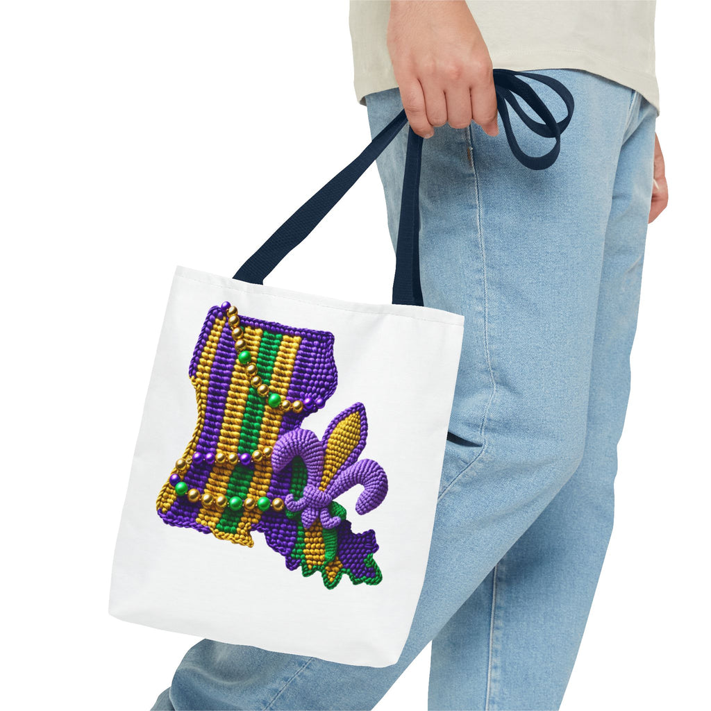 Mardi Gras Louisiana Tote Bag — Fleur‑de‑Lis Beads All‑Over Print