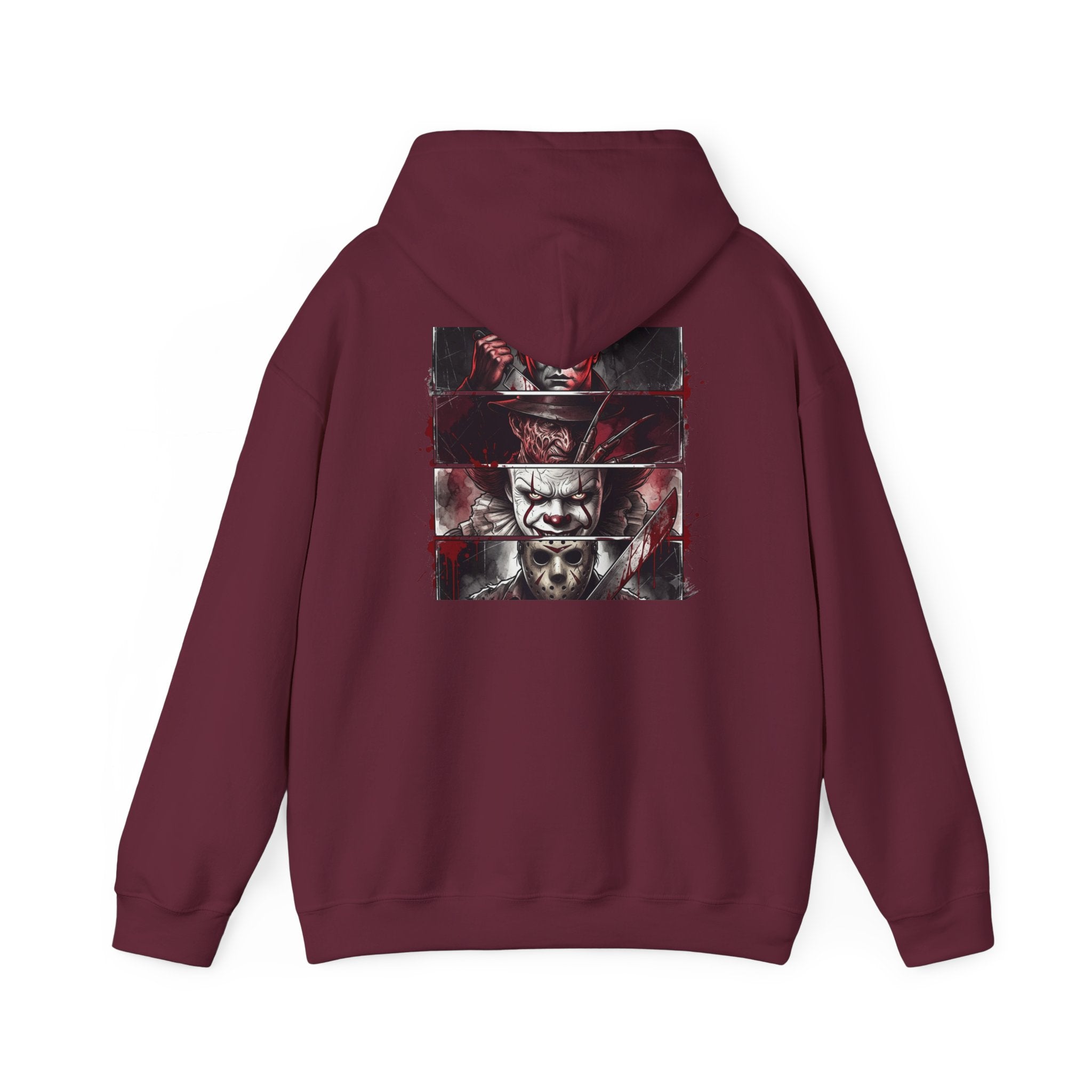 Horror Villains Back-Print Hoodie — Creepy Movie Killer Collage