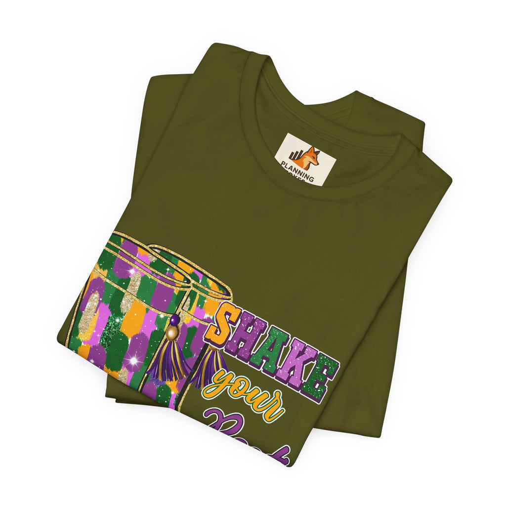 Mardi Gras 'Shake Your Bootie' T‑Shirt — Louisiana Fleur‑de‑Lis Tee