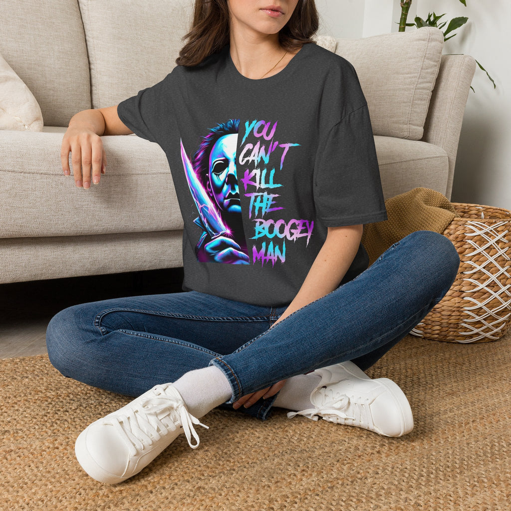 Horror Graphic T-Shirt — Neon “You Can’t Kill the Boogeyman” Michael Mask Tee